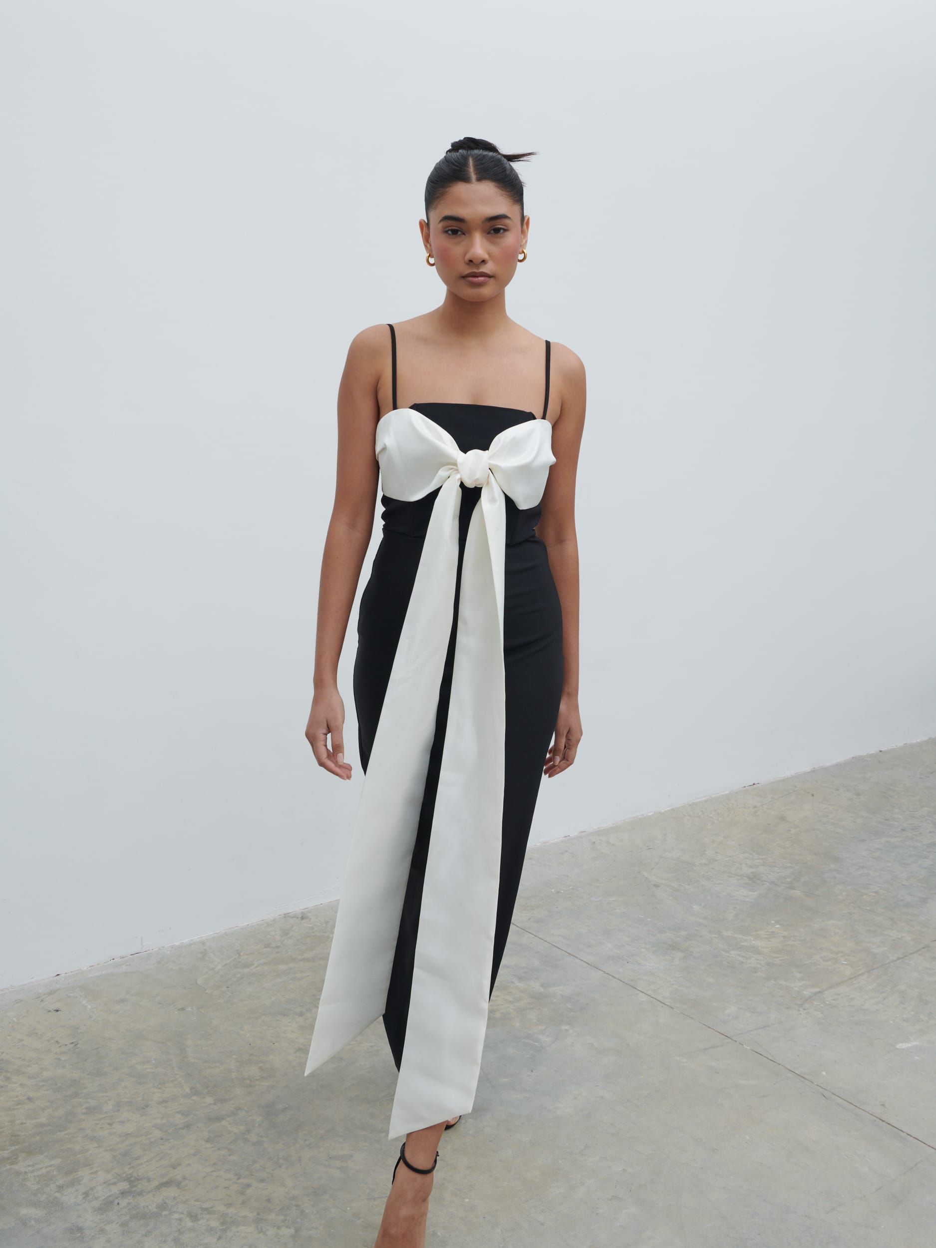 Carena Extreme Bow Midaxi Dress - Black and Cream Carena Extreme Bow Midaxi Dress - Black and Cream