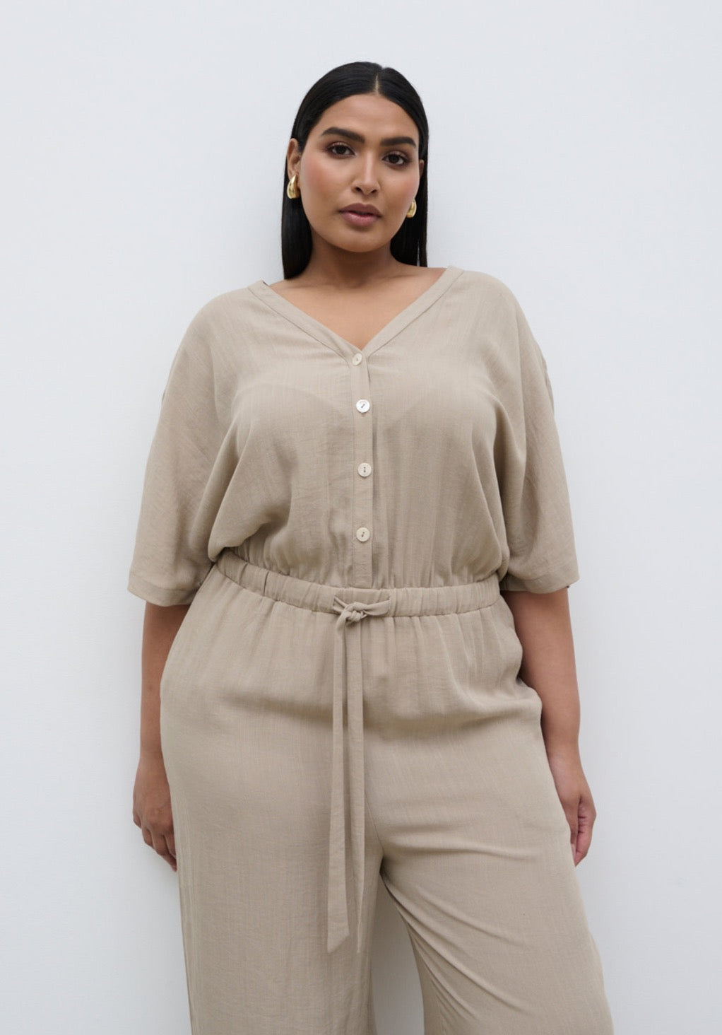 Carey Easywear Jumpsuit Curve - Stone