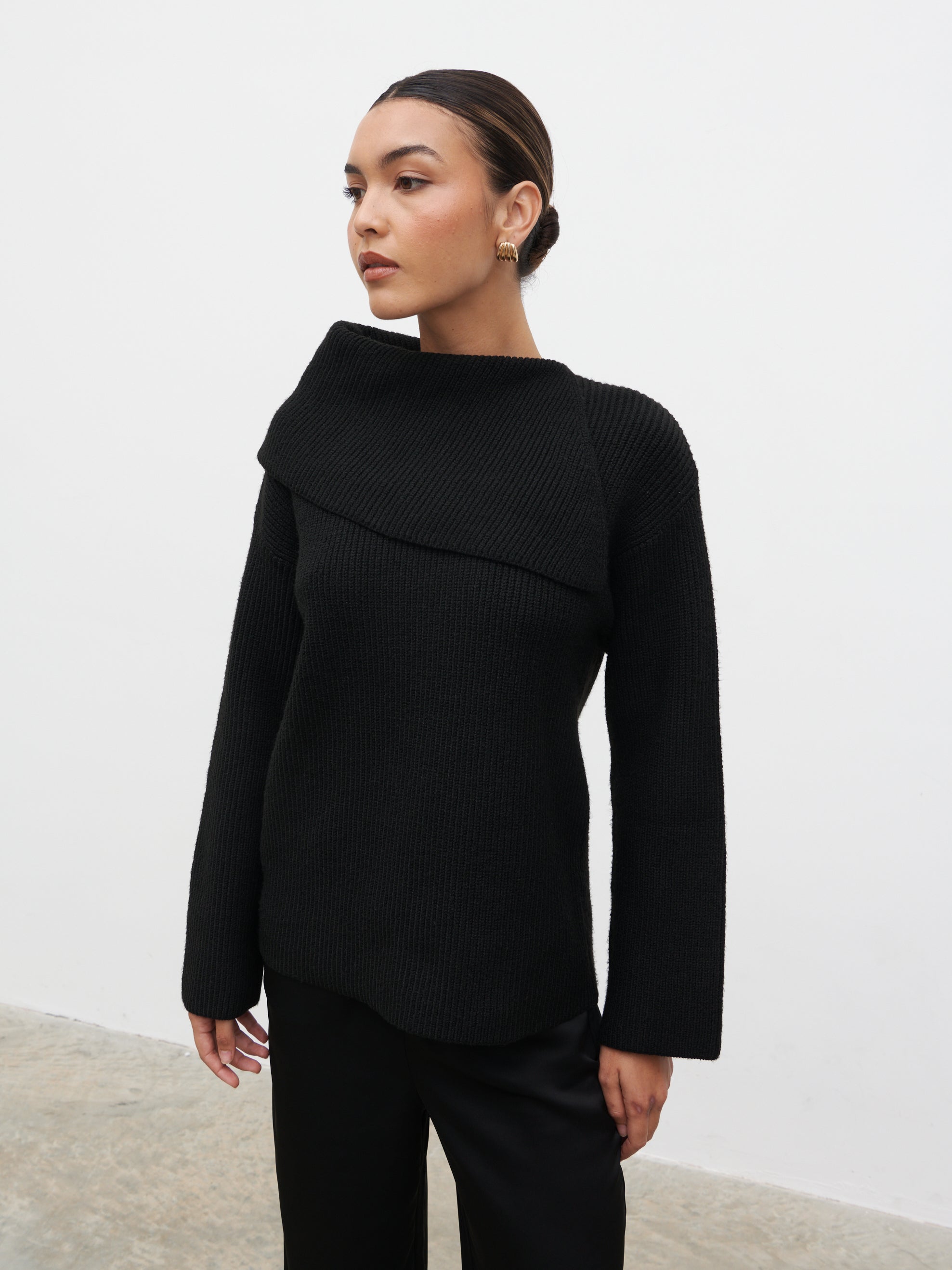 Cassandra Split Collar Knit Jumper - Black – Pretty Lavish