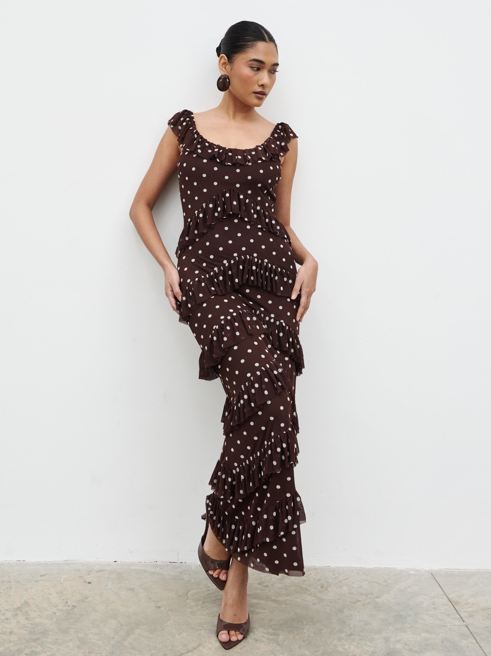 Cecile Ruffle Mesh Maxi Dress