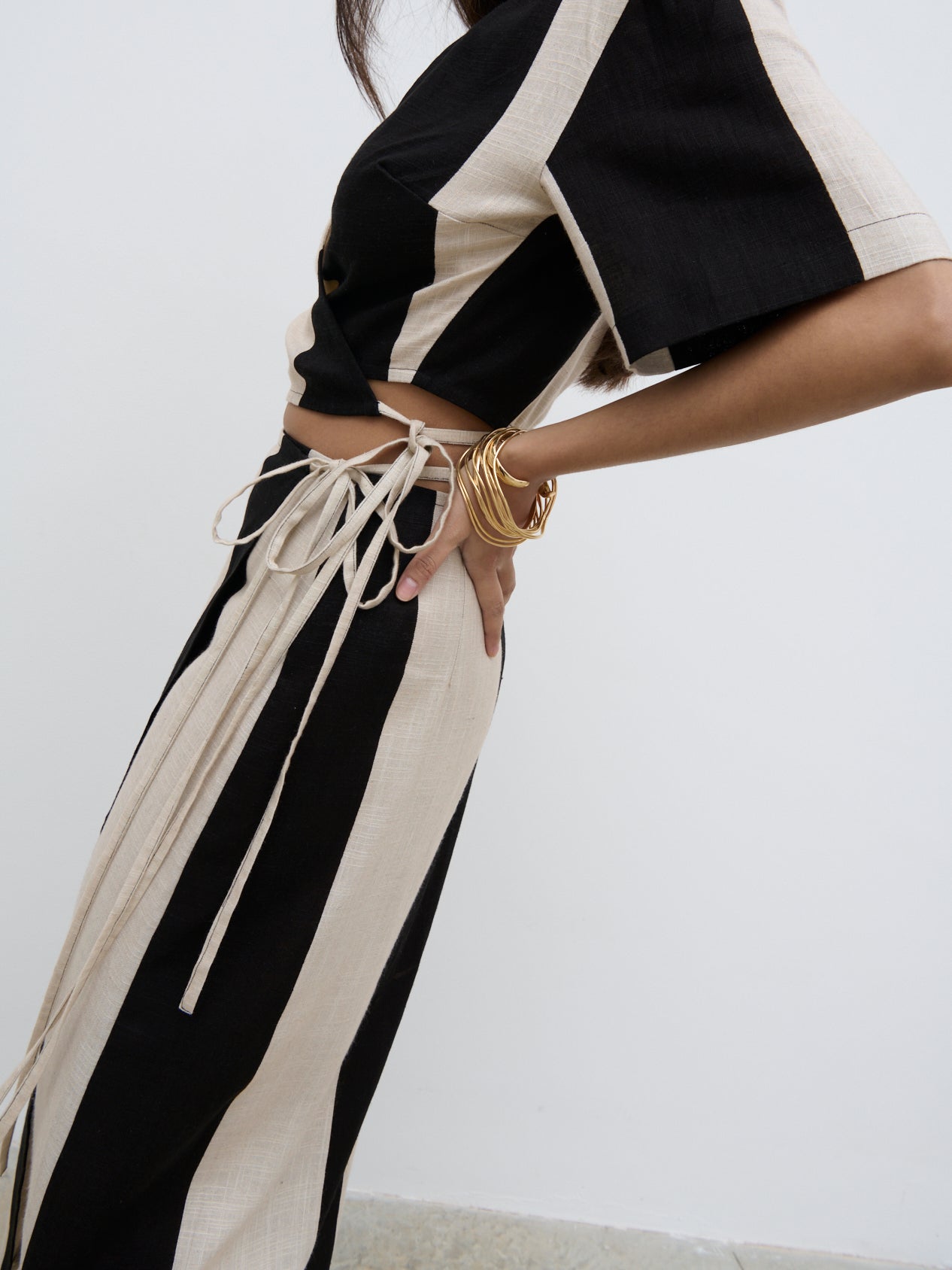 Chaya Printed Wrap Midaxi Skirt - Cream and Black