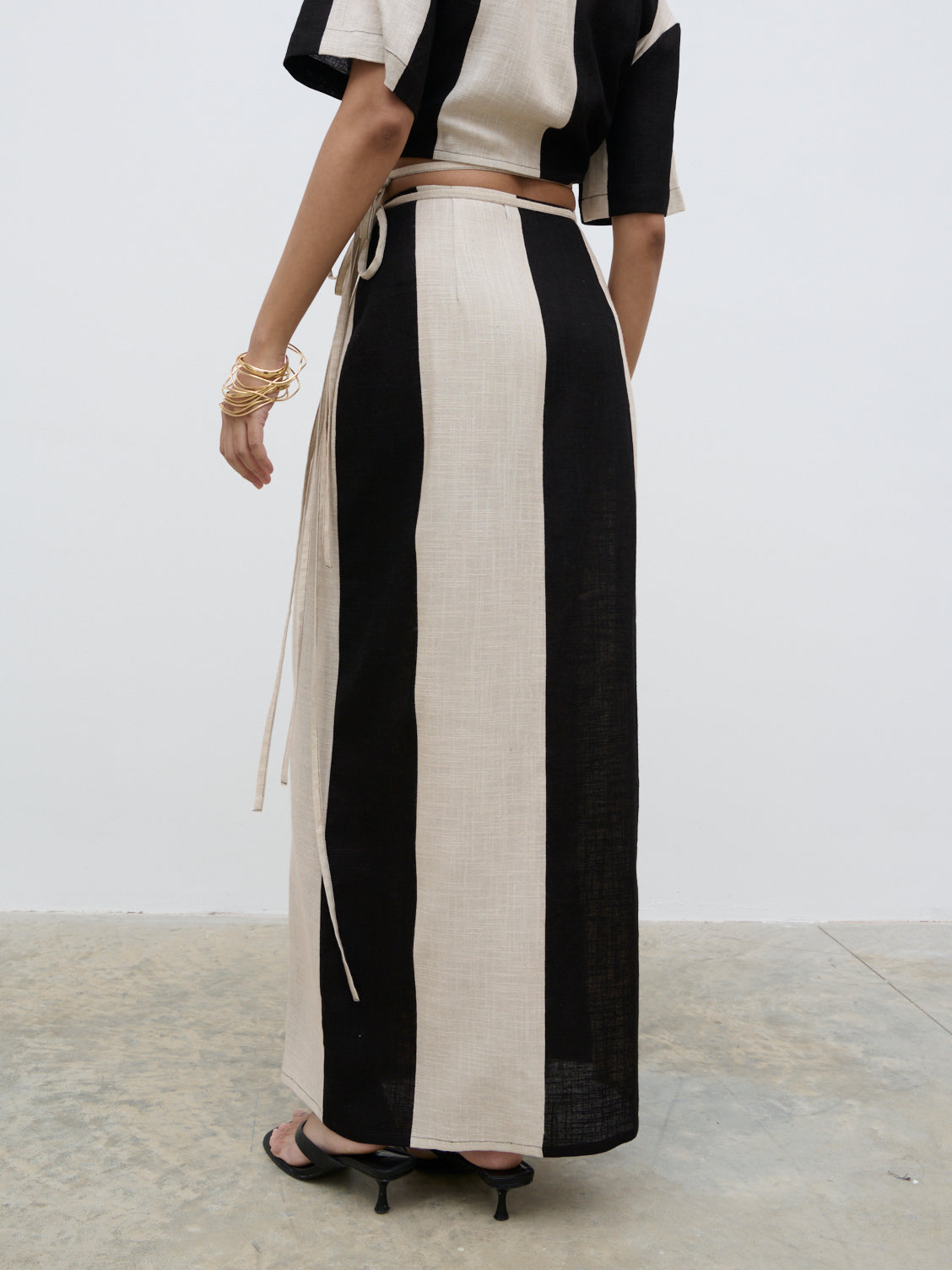 Chaya Printed Wrap Midaxi Skirt - Cream and Black