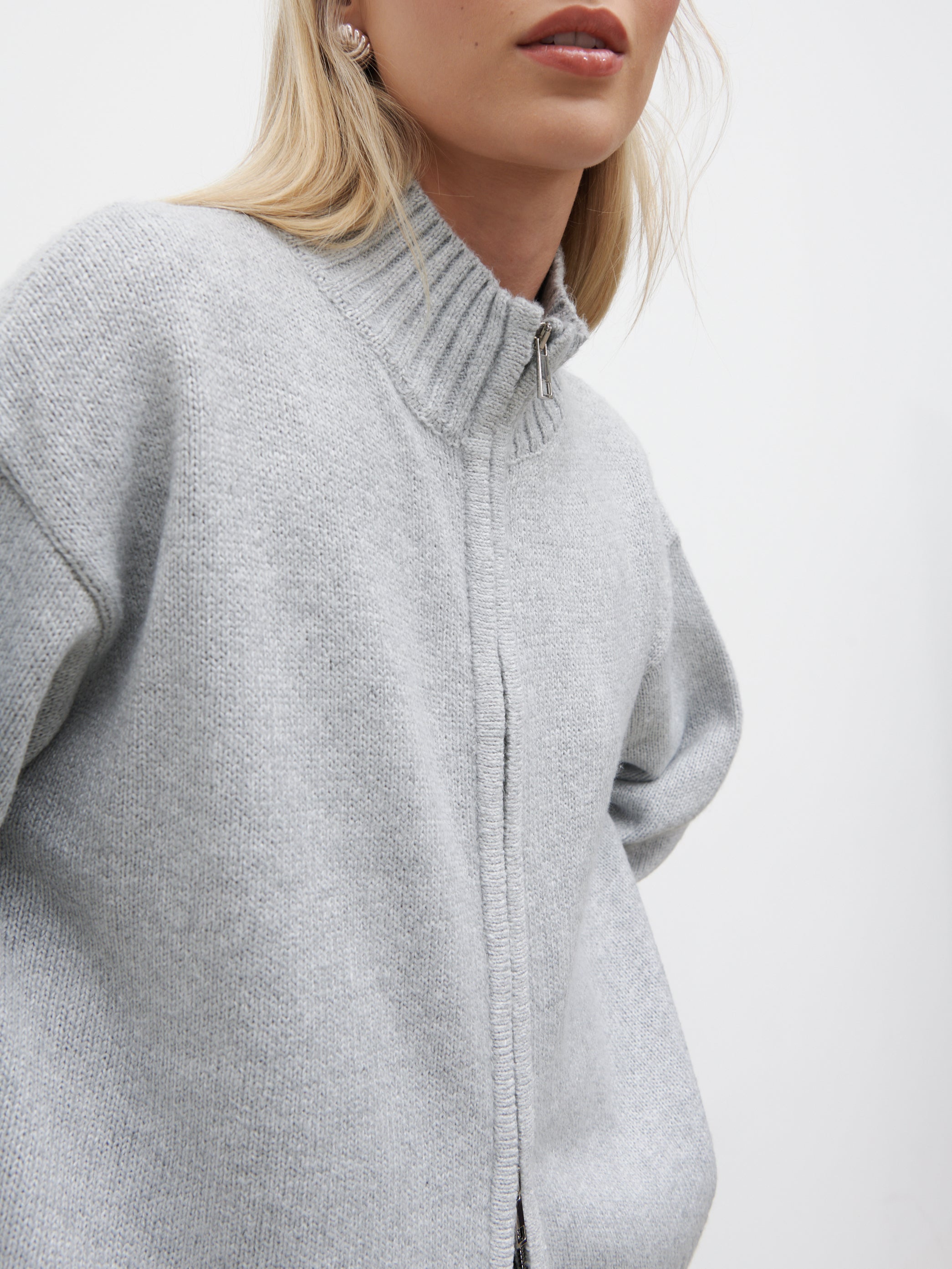 Claudia Double Ended Zip Knit Cardigan - Light Grey – Pretty Lavish