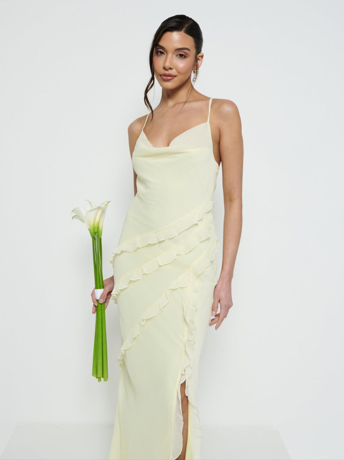 Constance Ruffle Chiffon Maxi Bridesmaid Dress - Lemon