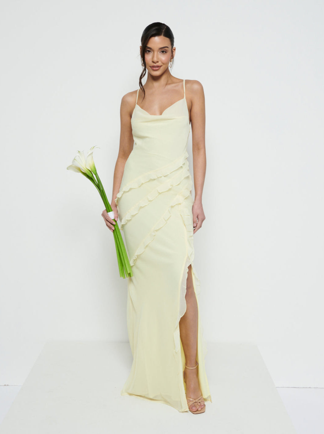 Constance Ruffle Chiffon Maxi Bridesmaid Dress - Lemon