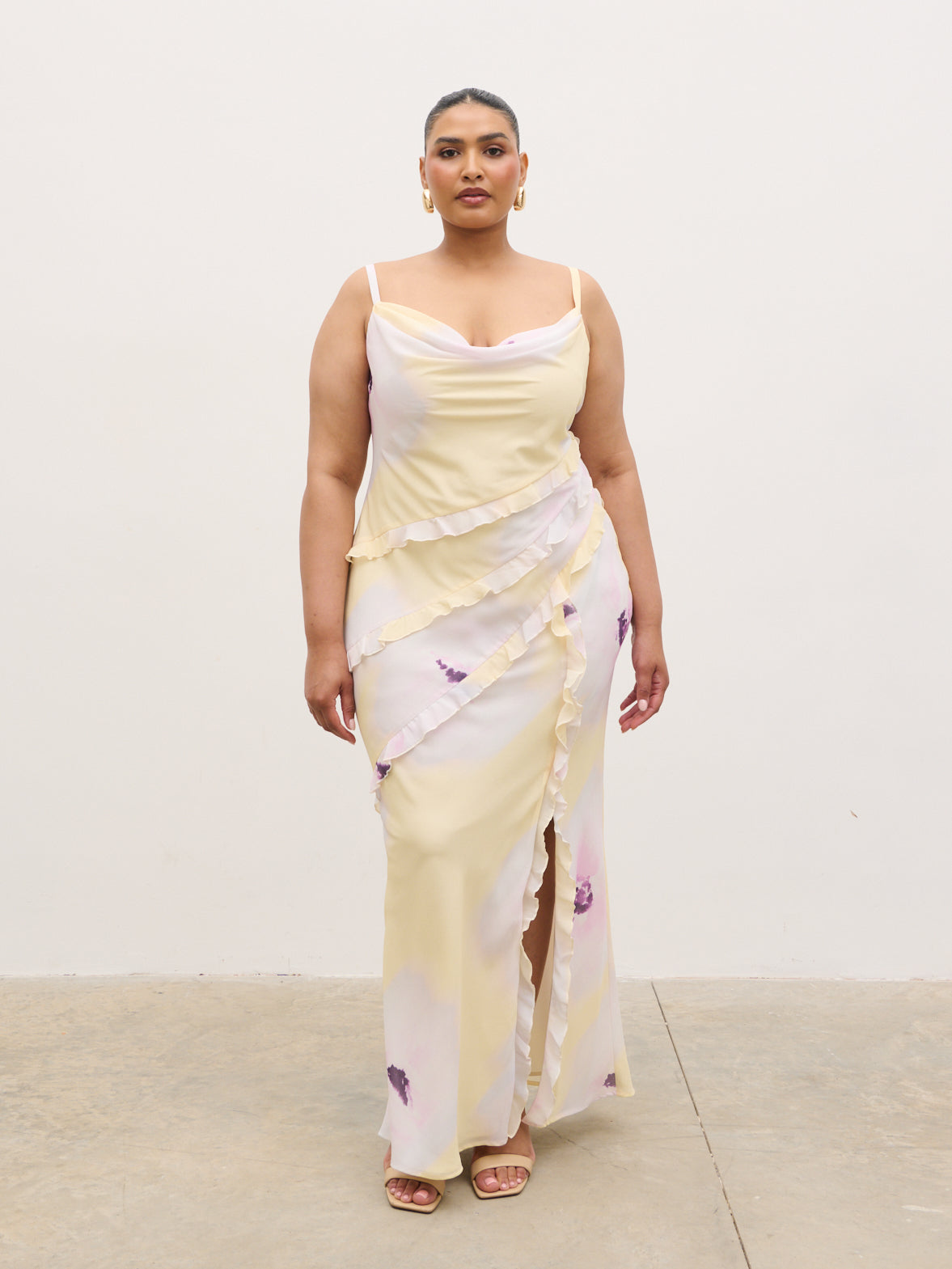 Constance Ruffle Maxi Dress Curve Watercolour Poppy