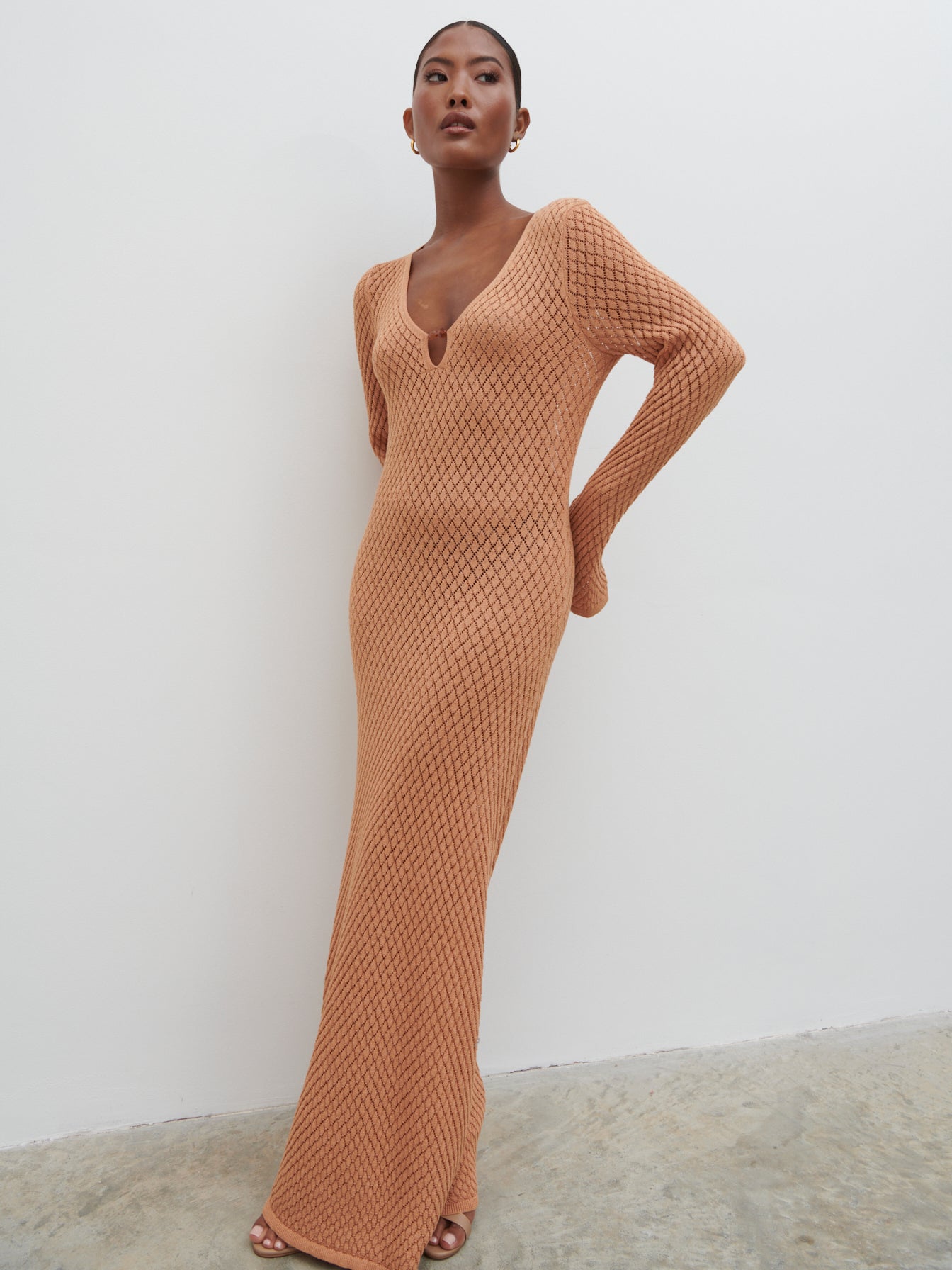 Croisette Knit Beaded Midaxi Dress - Apricot