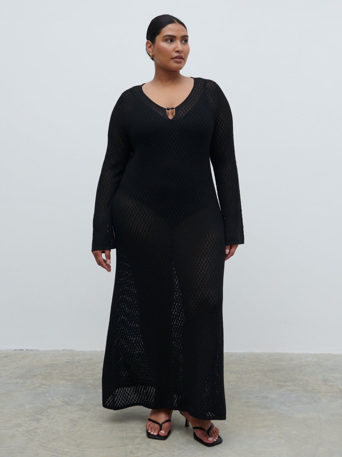 Croisette Knit Beaded Midaxi Dress Curve - Black