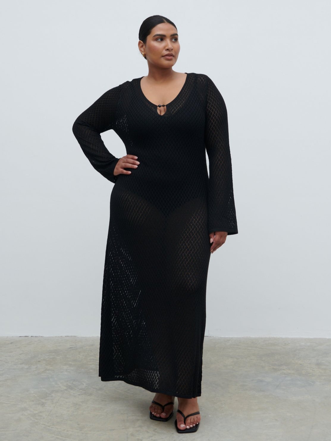 Croisette Knit Beaded Midaxi Dress Curve - Black