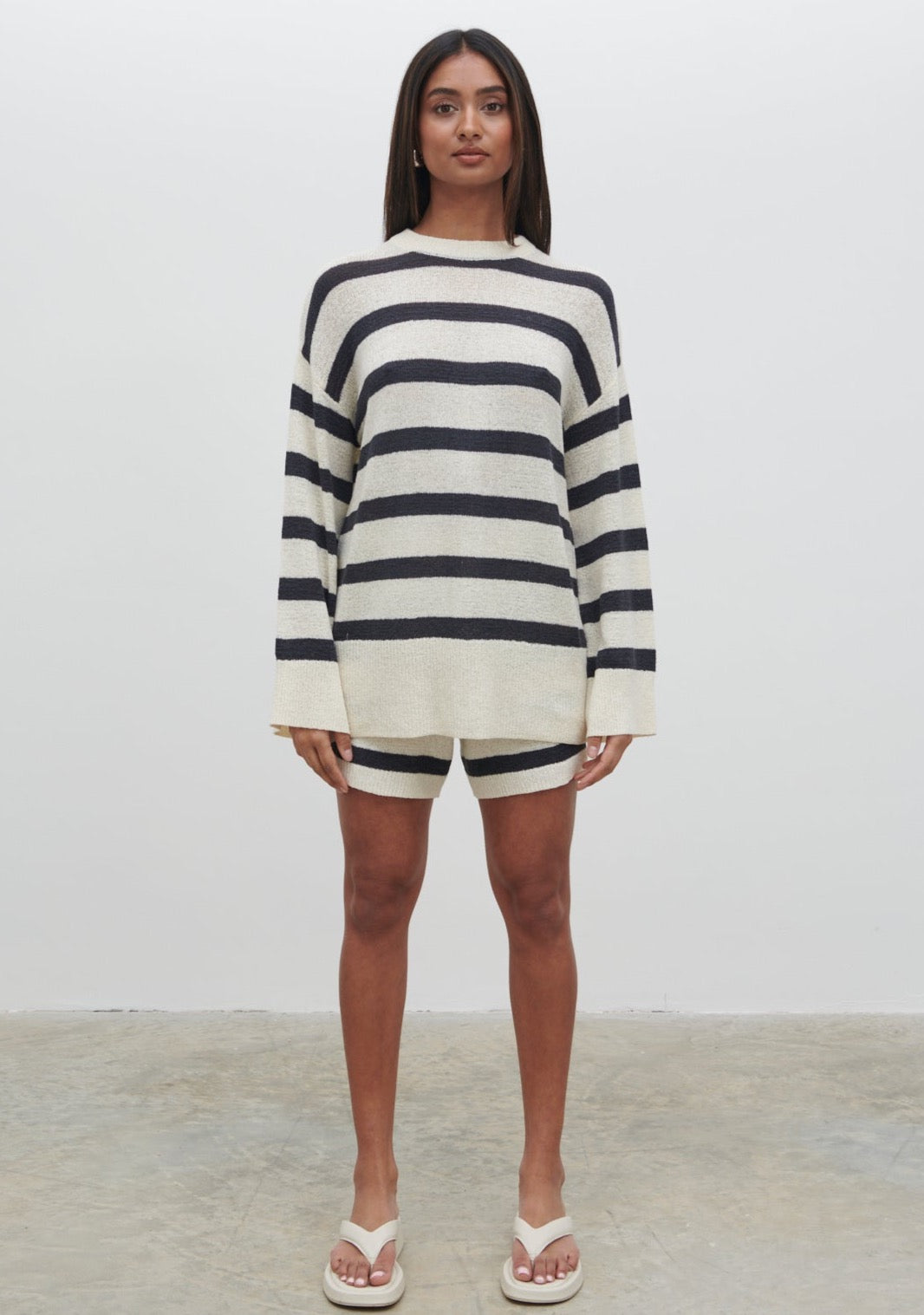 Dakota Stripe Knit Jumper - Cream and Navy