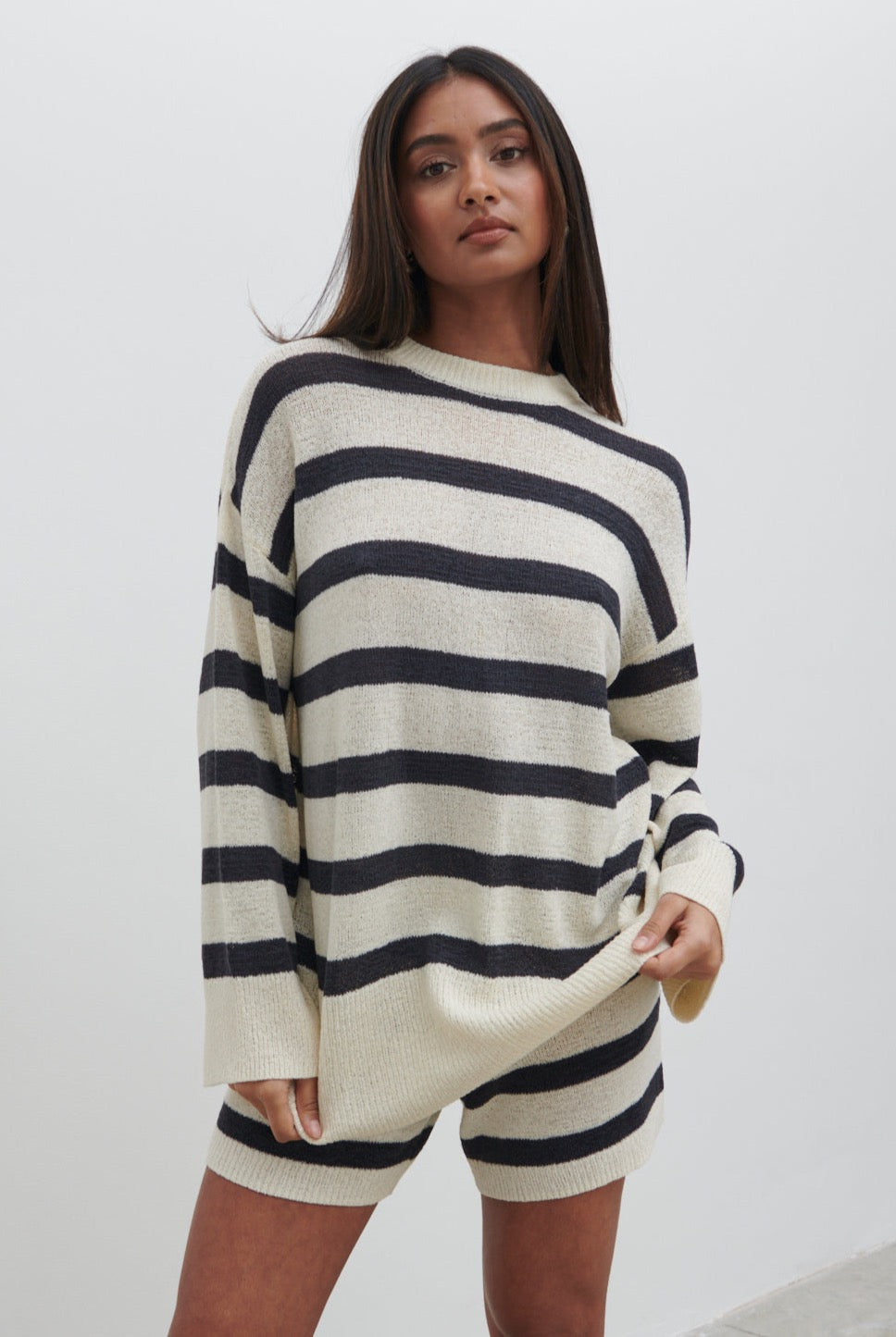 Dakota Stripe Knit Jumper - Cream and Navy