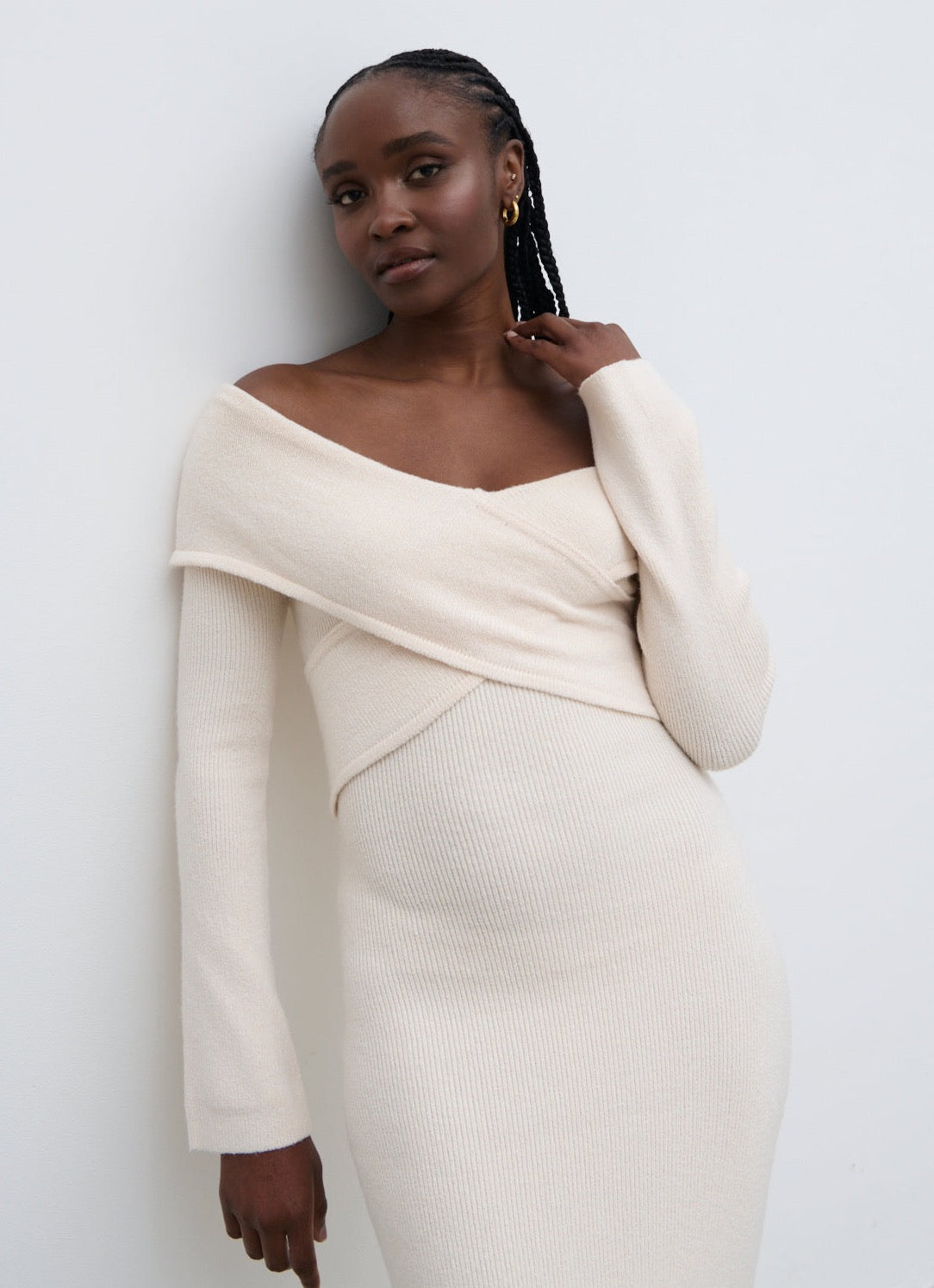 Danica Wrap Knit Midaxi Dress - Cream