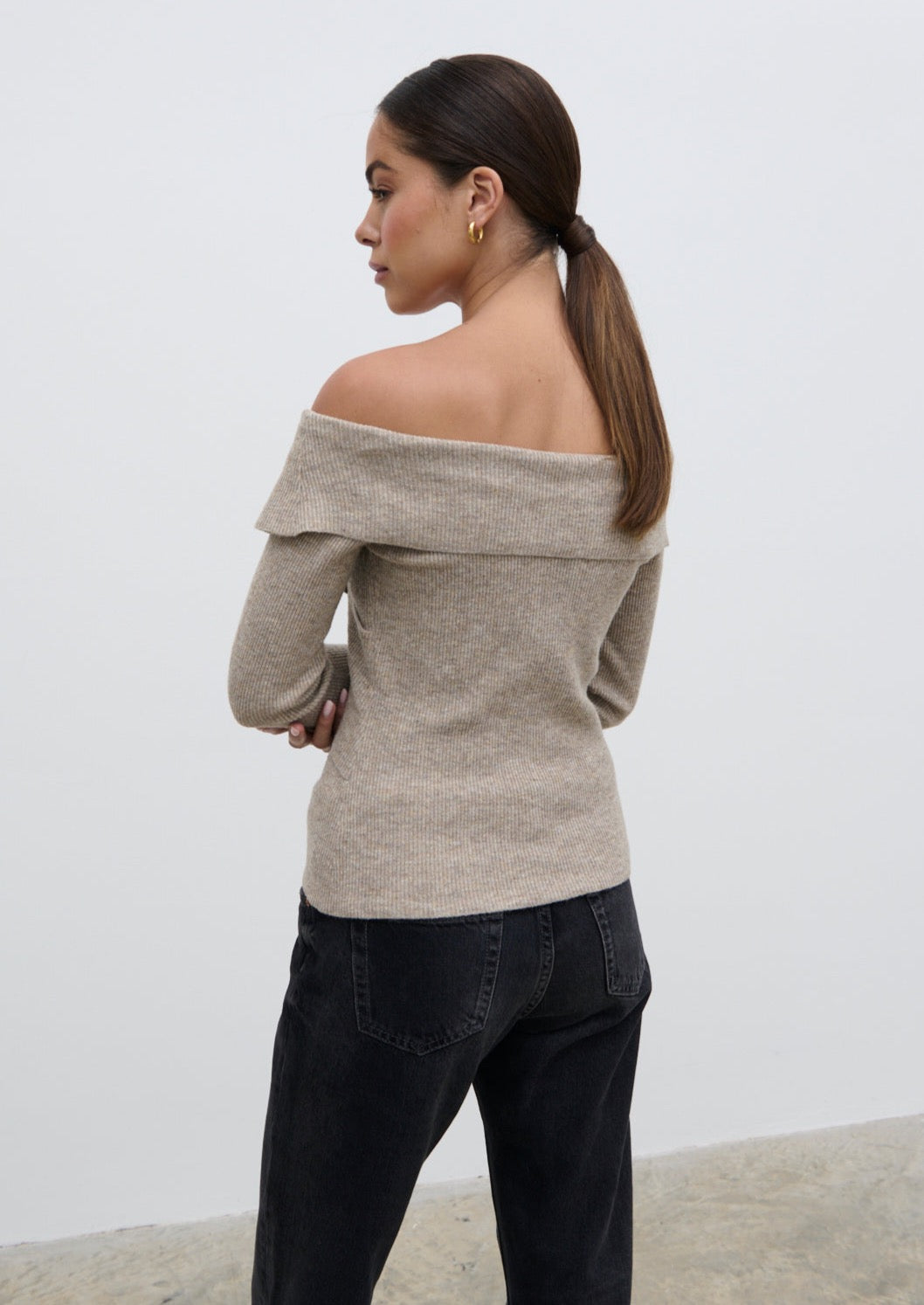 Daphne Cross Over Knit Top - Beige