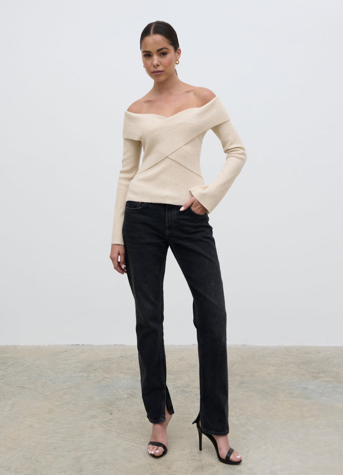 Daphne Cross Over Knit Top - Cream