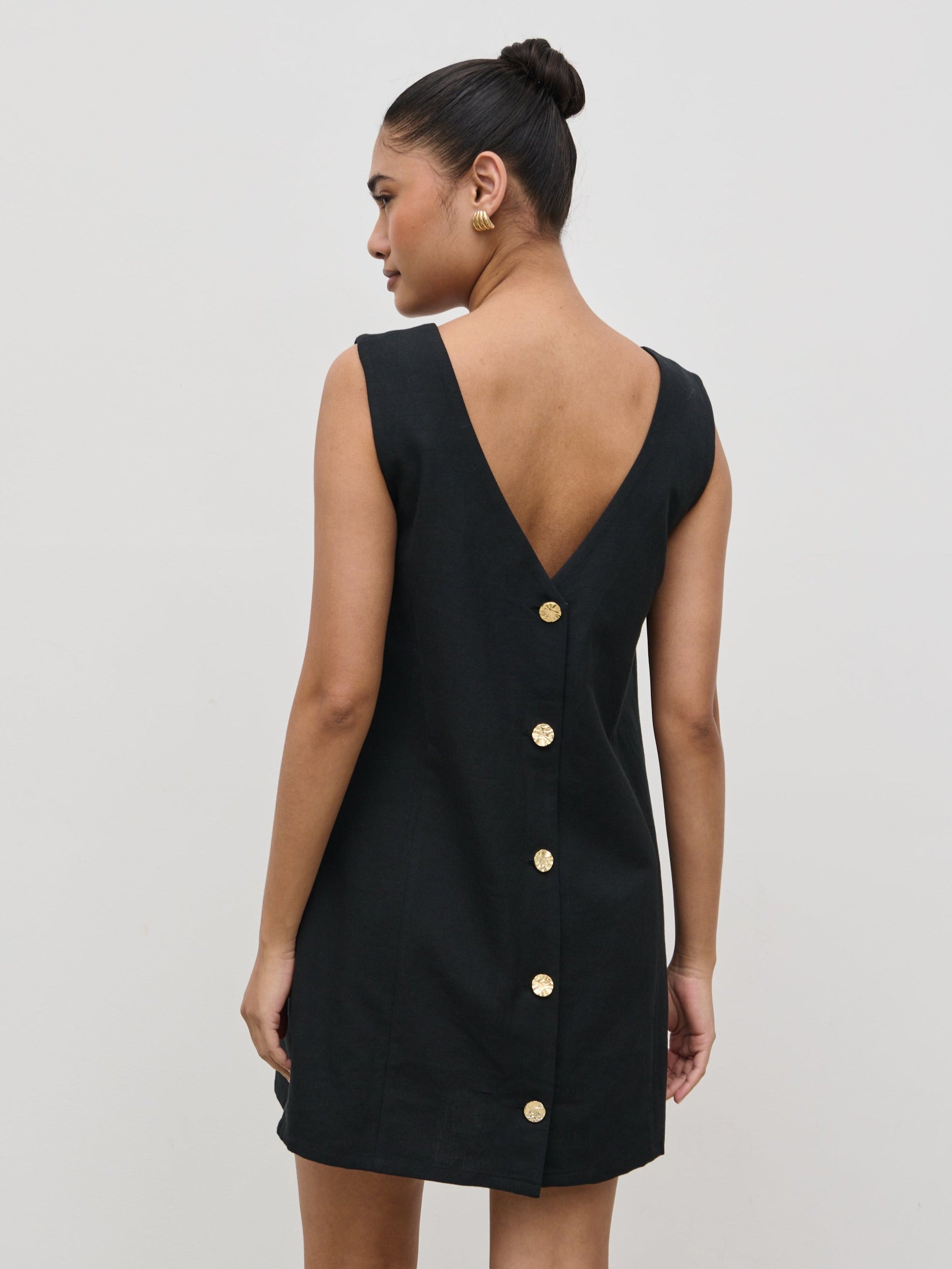 Darla Button Mini Dress - Black Pretty Lavish Darla Button Mini Dress - Black Pretty Lavish