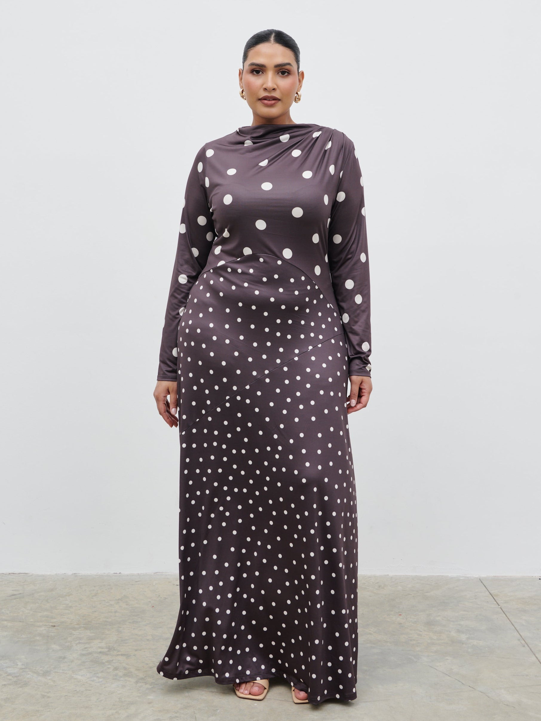 Delilah Asymmetric Maxi Jersey Dress Curve Polka Dot