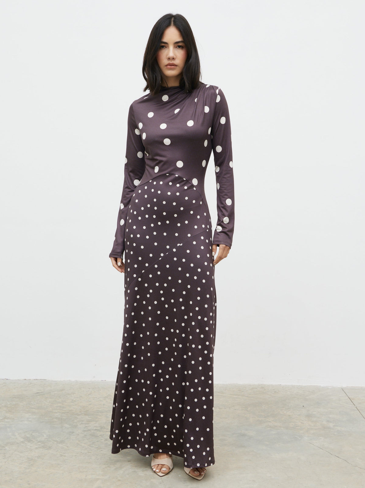 Delilah Asymmetric Maxi Jersey Dress Polka Dot