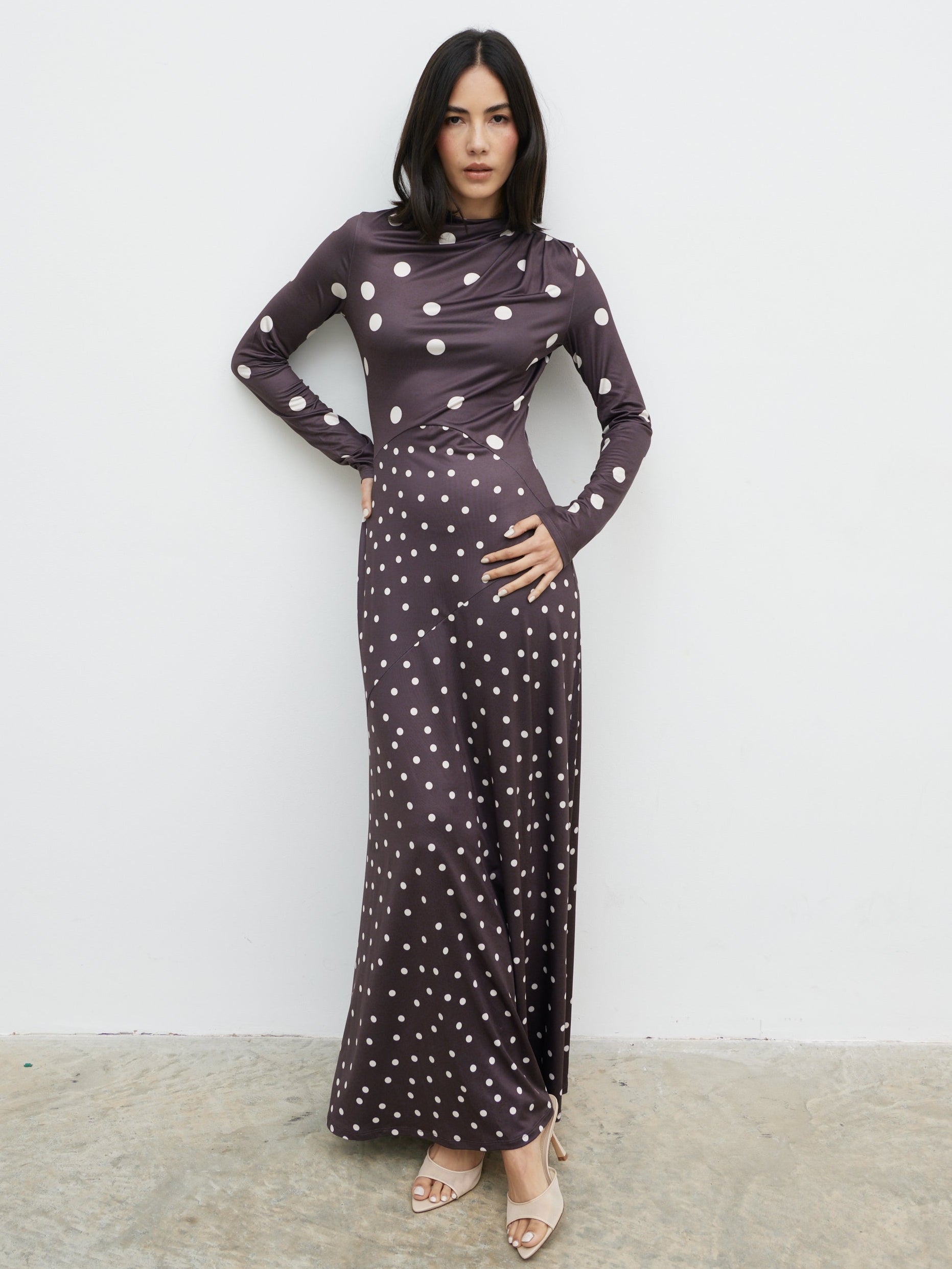 Delilah Asymmetric Maxi Jersey Dress - Polka Dot Delilah Asymmetric Maxi Jersey Dress - Polka Dot