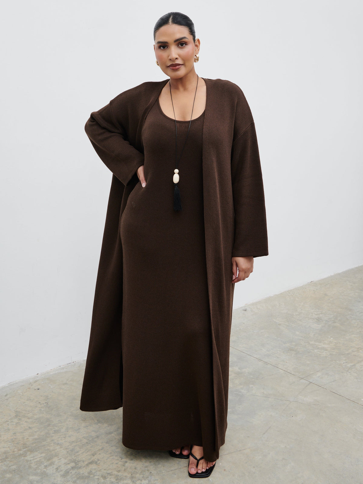 Dora Maxi Knit Cardigan Curve Chocolate Brown