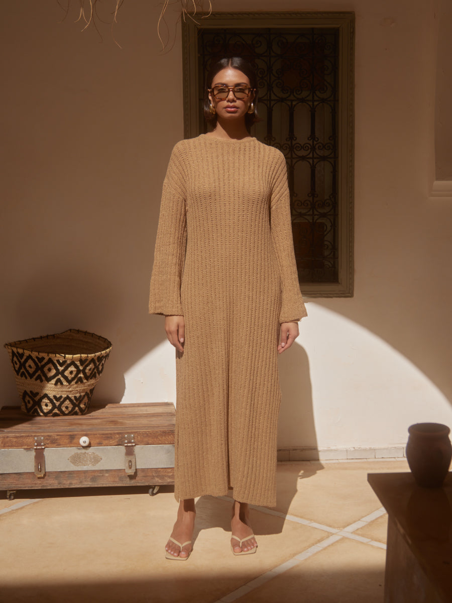 Eleanor Knit Midaxi Dress - Biscuit