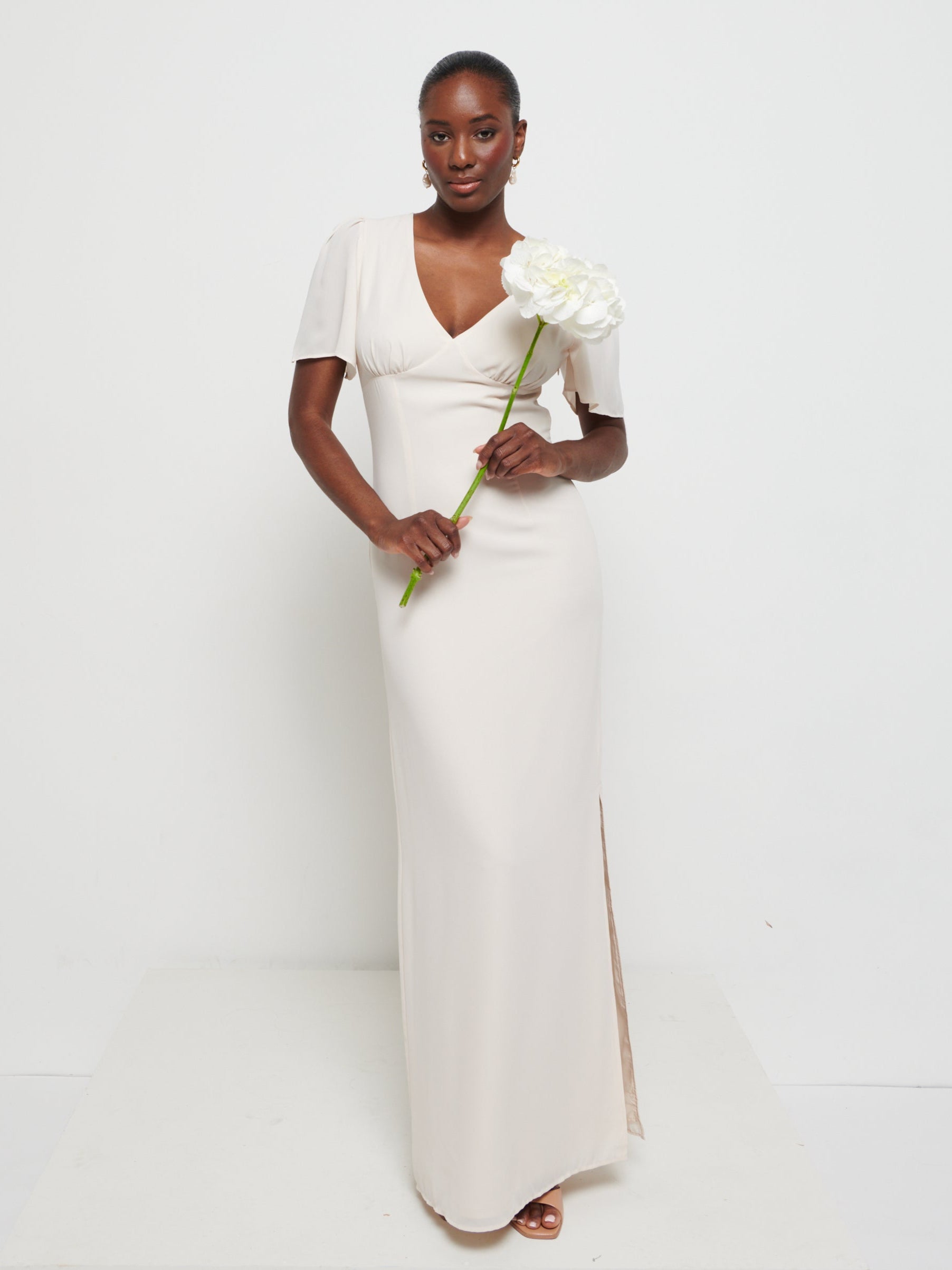 Edie Chiffon Maxi Bridesmaids Dress - Champagne Pretty Lavish Edie Chiffon Maxi Bridesmaids Dress - Champagne Pretty Lavish