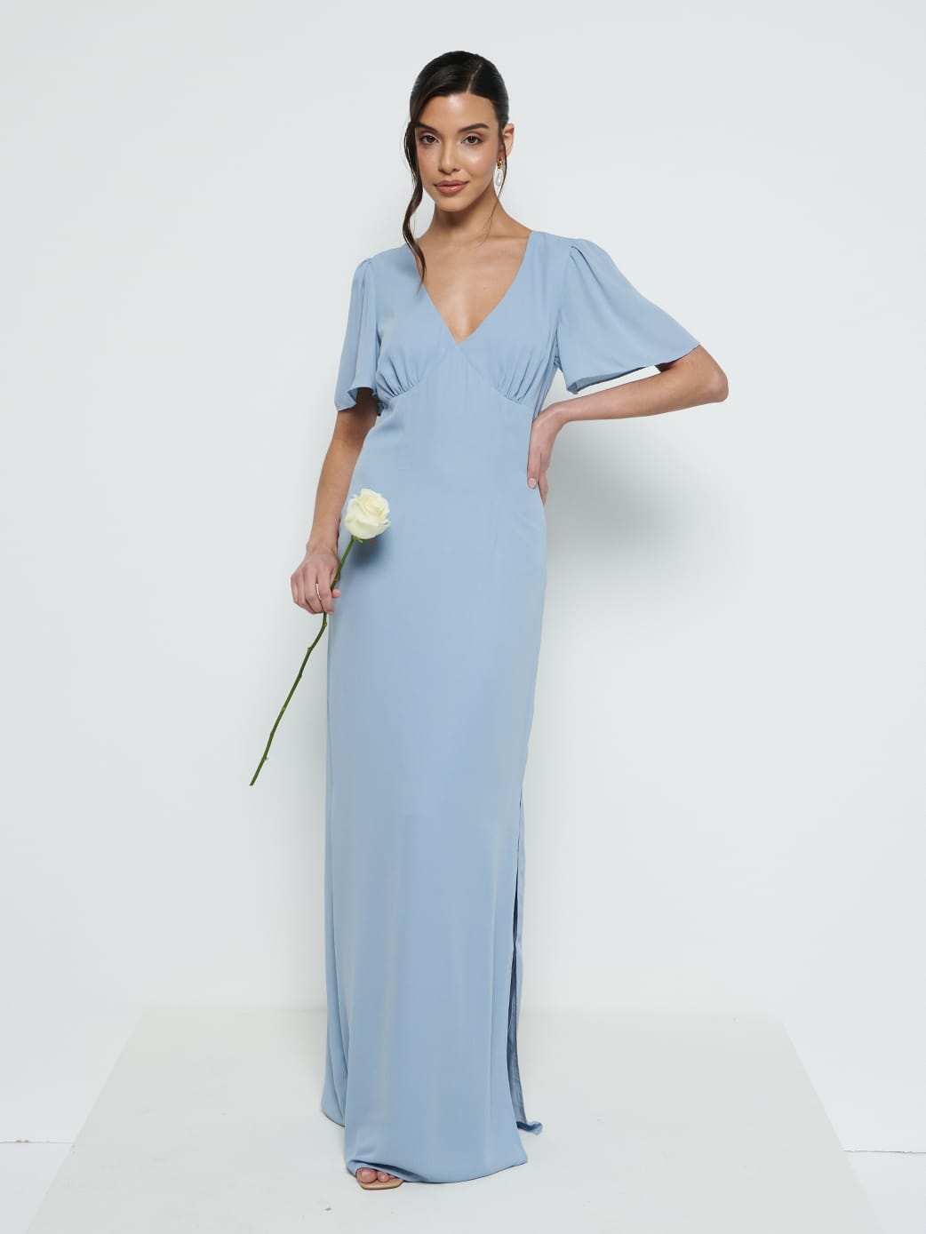 Edie Chiffon Maxi Bridesmaid Dress - Dusty Blue Pretty Lavish Edie Chiffon Maxi Bridesmaid Dress - Dusty Blue Pretty Lavish