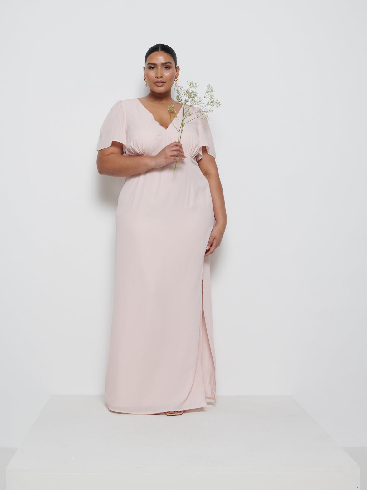 Edie Chiffon Maxi Bridesmaid Dress Curve - Blush