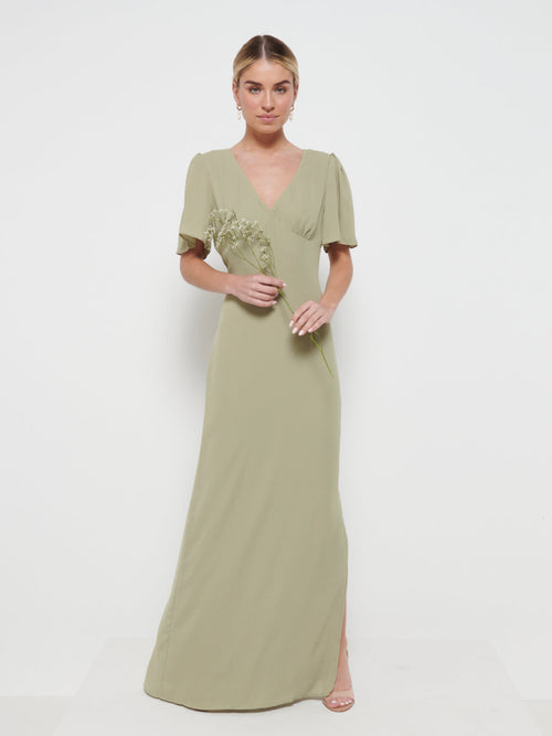 Scalloped Lace Elegant and gentle Retract Your Waist  Maxi Bridesmaids Dress