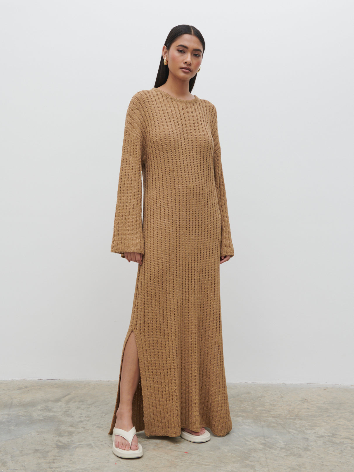 Baylee Soft Knit Midaxi Dress - Beige – Pretty Lavish