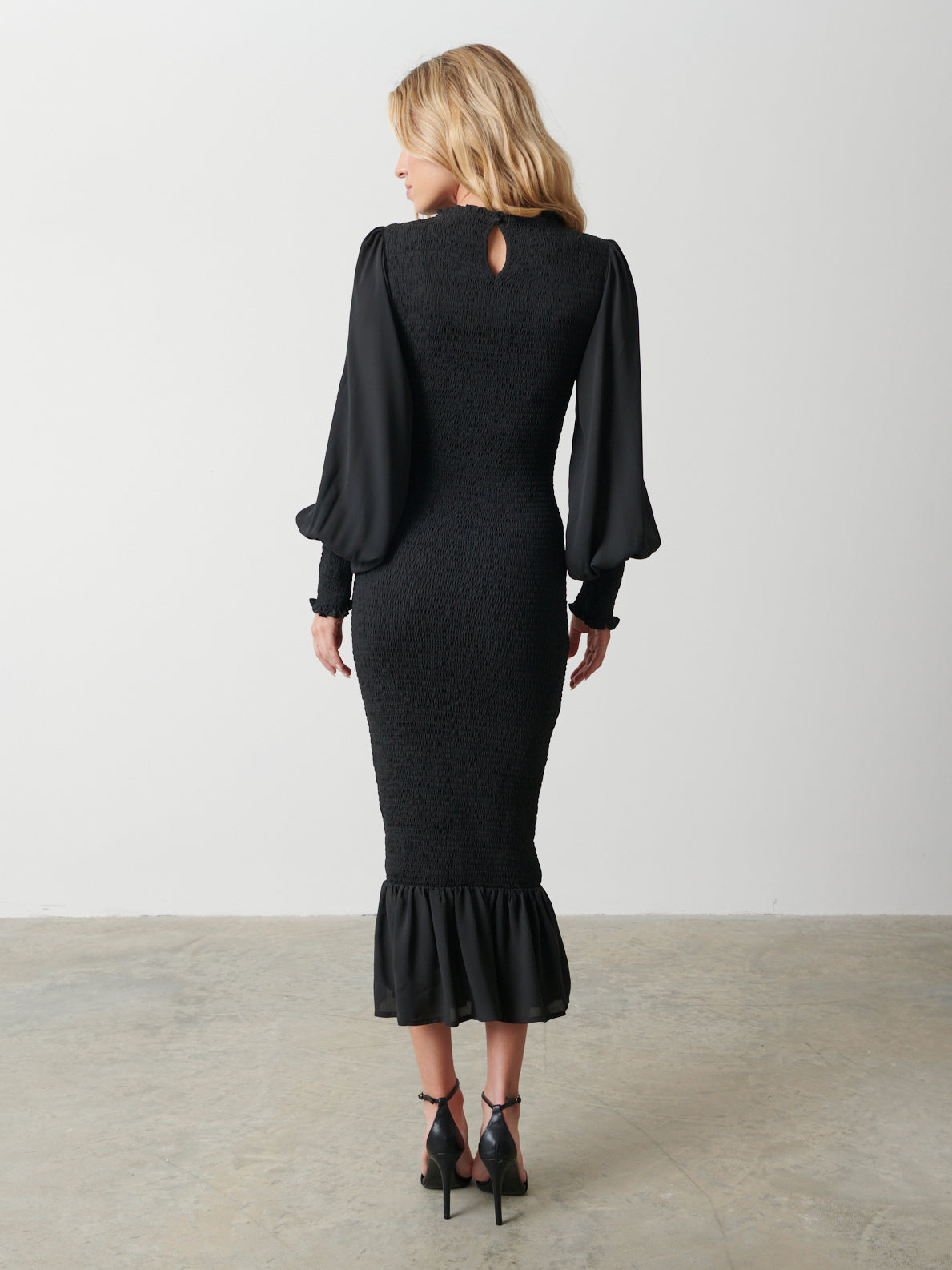 Elise Cut Out Shirred Midaxi Dress - Black
