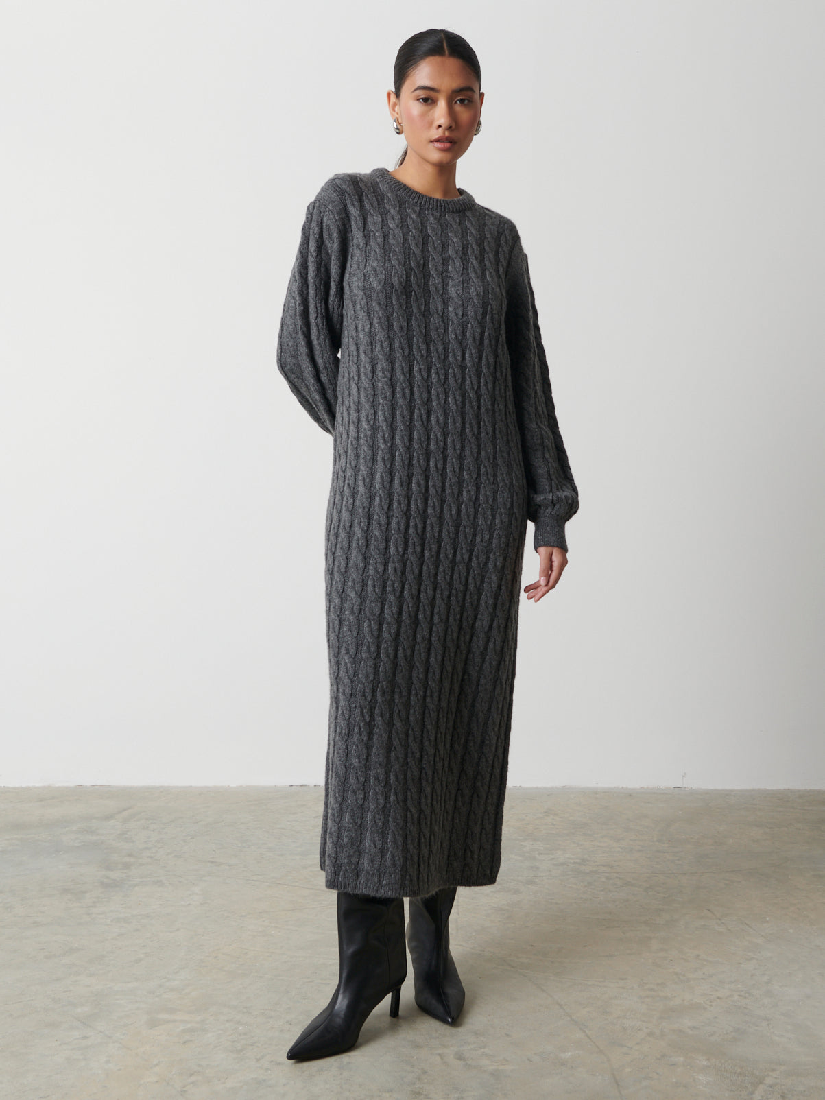 Elisha Cable Knit Midaxi Dress - Charcoal Grey