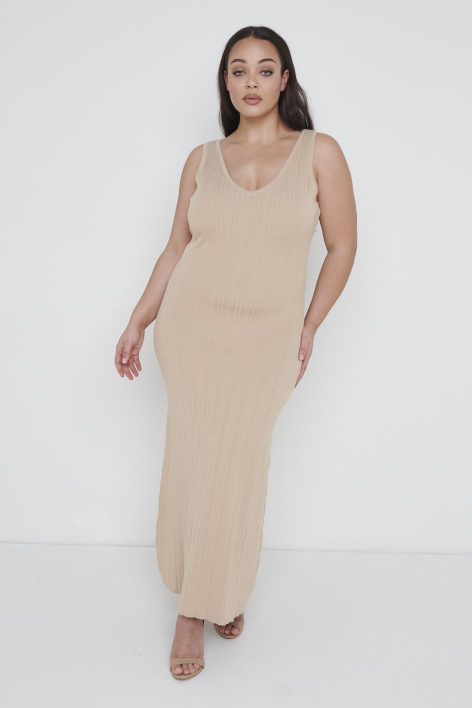 Eliza A-Line Dress Curve - Beige Pretty Lavish Eliza A-Line Dress Curve - Beige Pretty Lavish