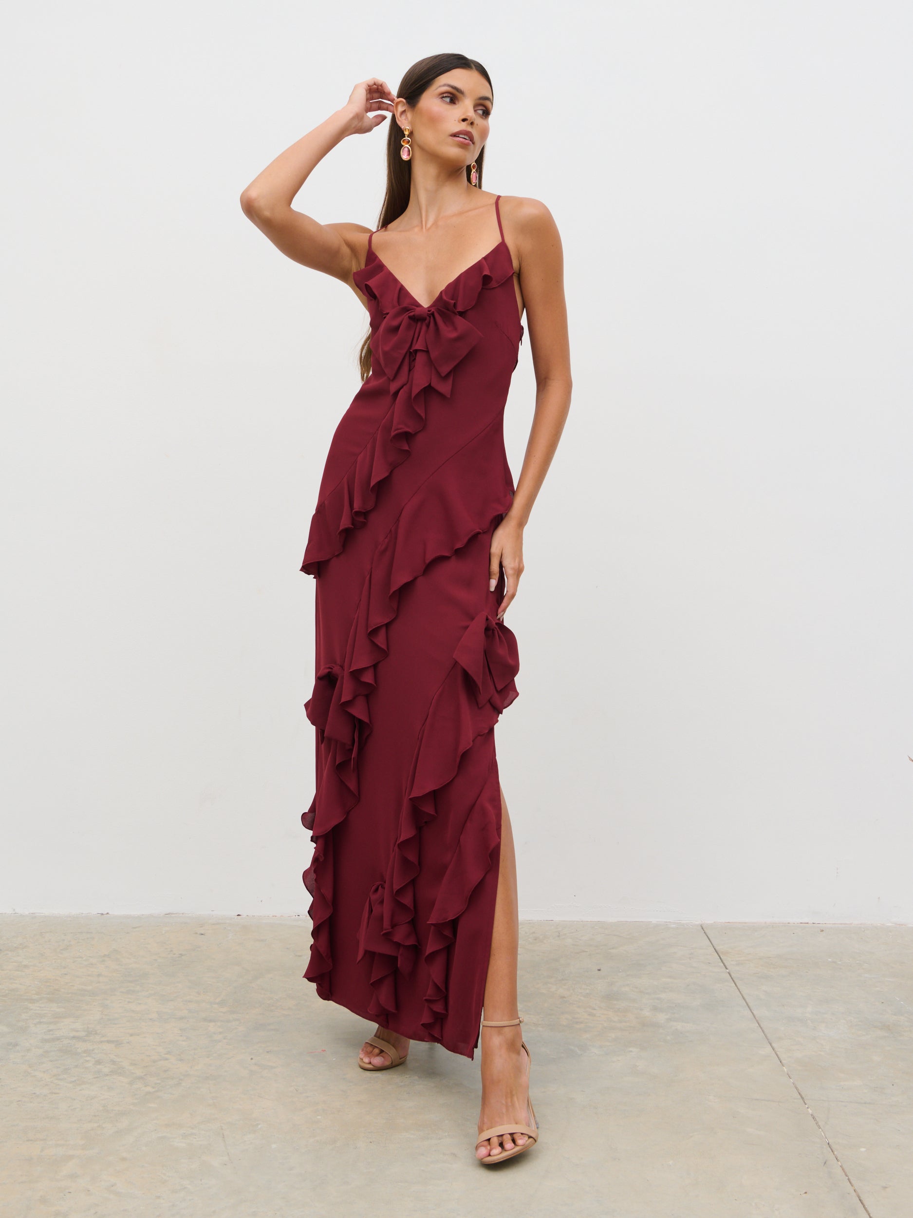 becky ruffle maxi dress in wine becky ruffle maxi dress in wine Marilyn Maxi Dress Wine
