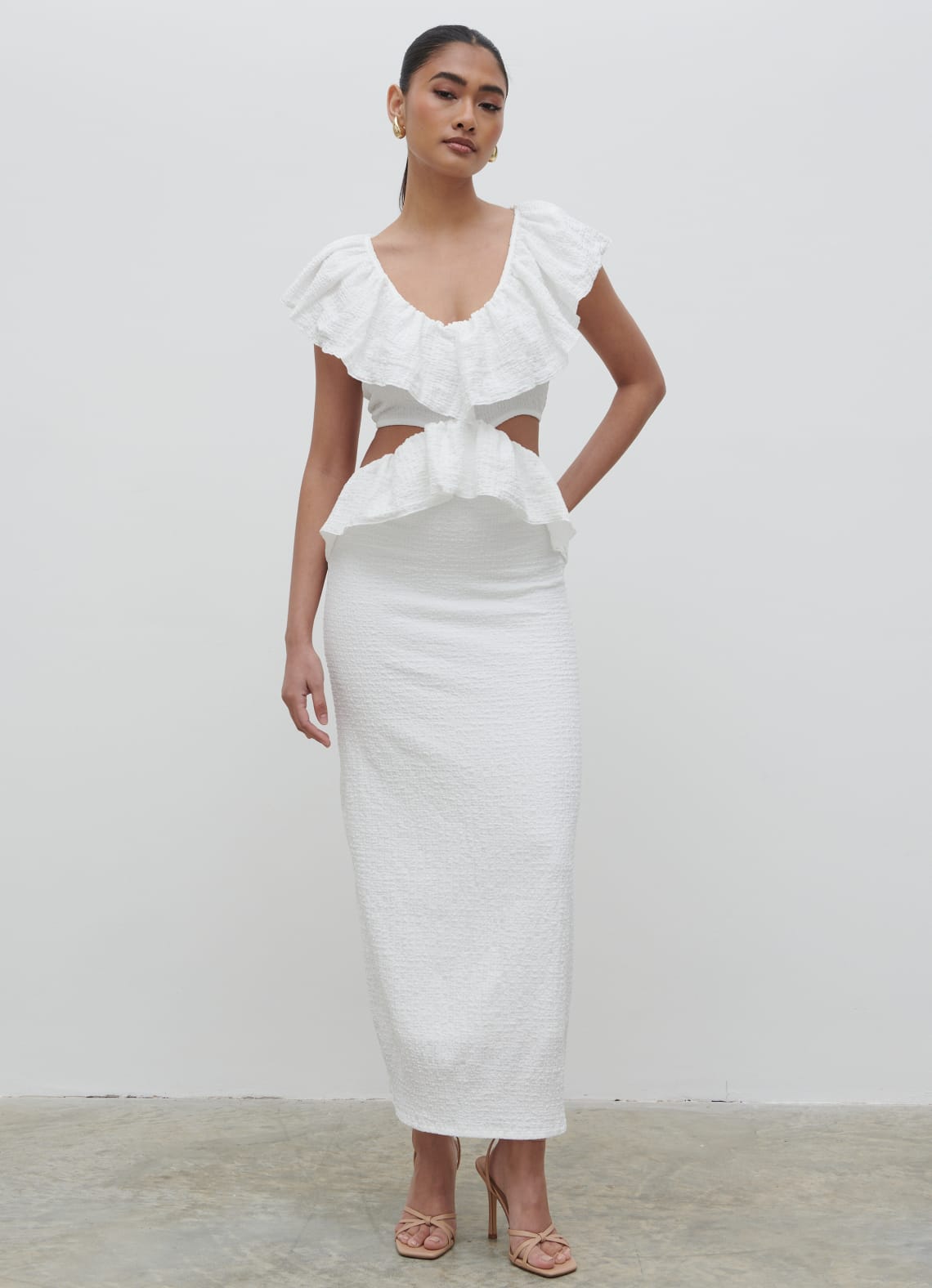 Ellis Crinkle Ruffle Jersey Dress - Cream Pretty Lavish Ellis Crinkle Ruffle Jersey Dress - Cream Pretty Lavish