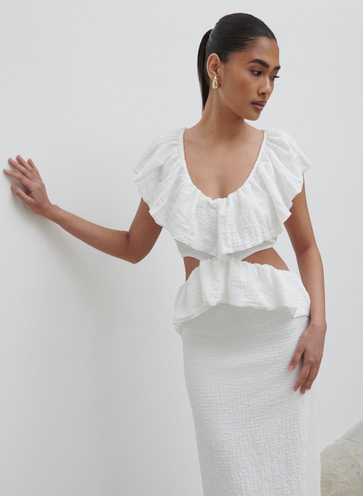 Ellis Crinkle Ruffle Jersey Dress - Cream Pretty Lavish Ellis Crinkle Ruffle Jersey Dress - Cream Pretty Lavish