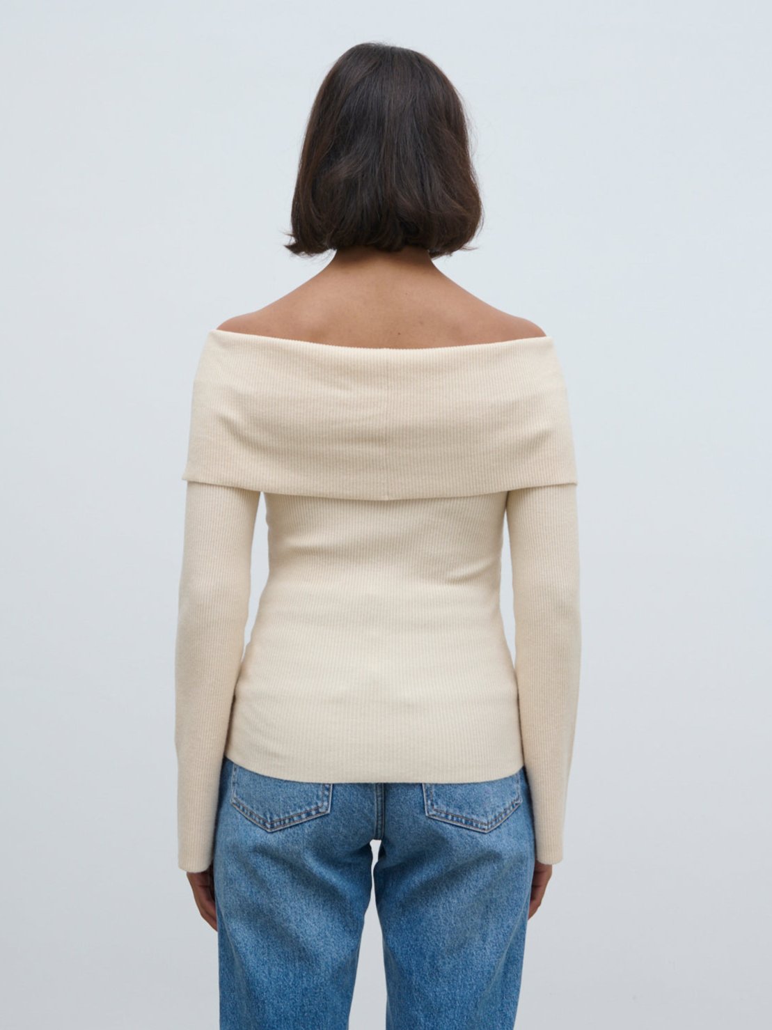 Elora Bardot Button Front Knit Top - Oatmeal