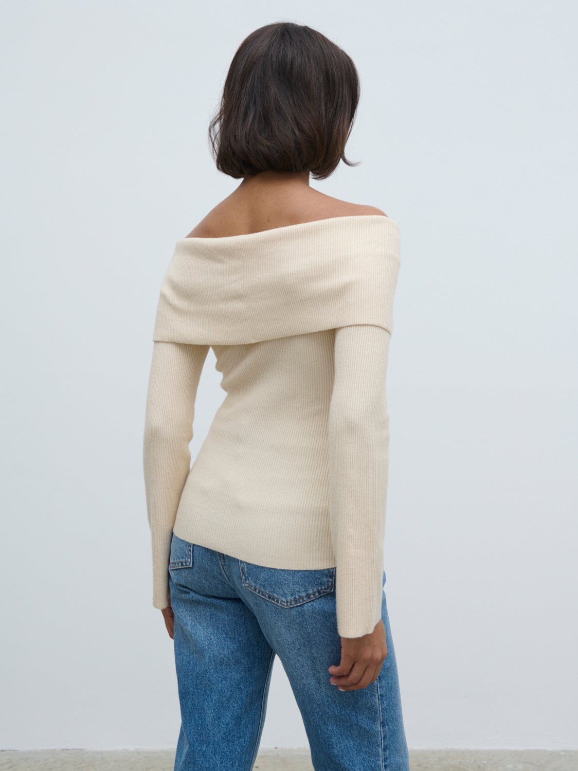 Elora Bardot Button Front Knit Top - Oatmeal