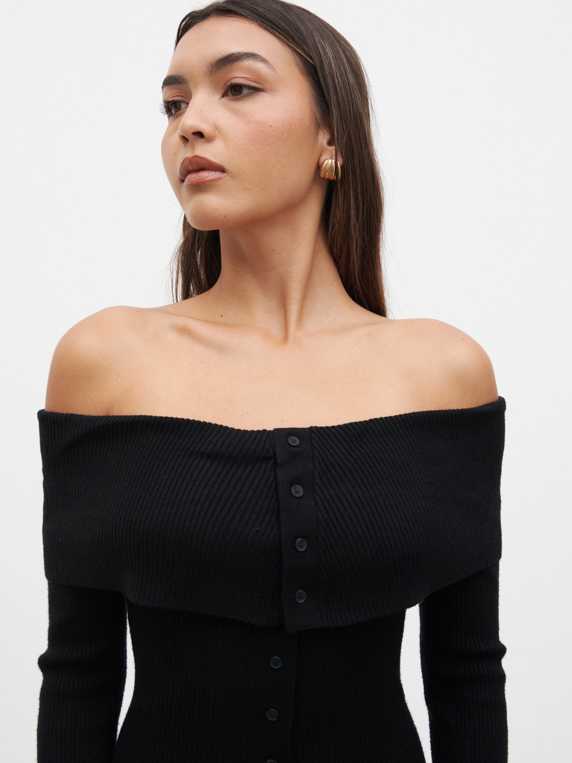 Elora Bardot Knit Maxi Dress - Black Elora Bardot Knit Maxi Dress - Black
