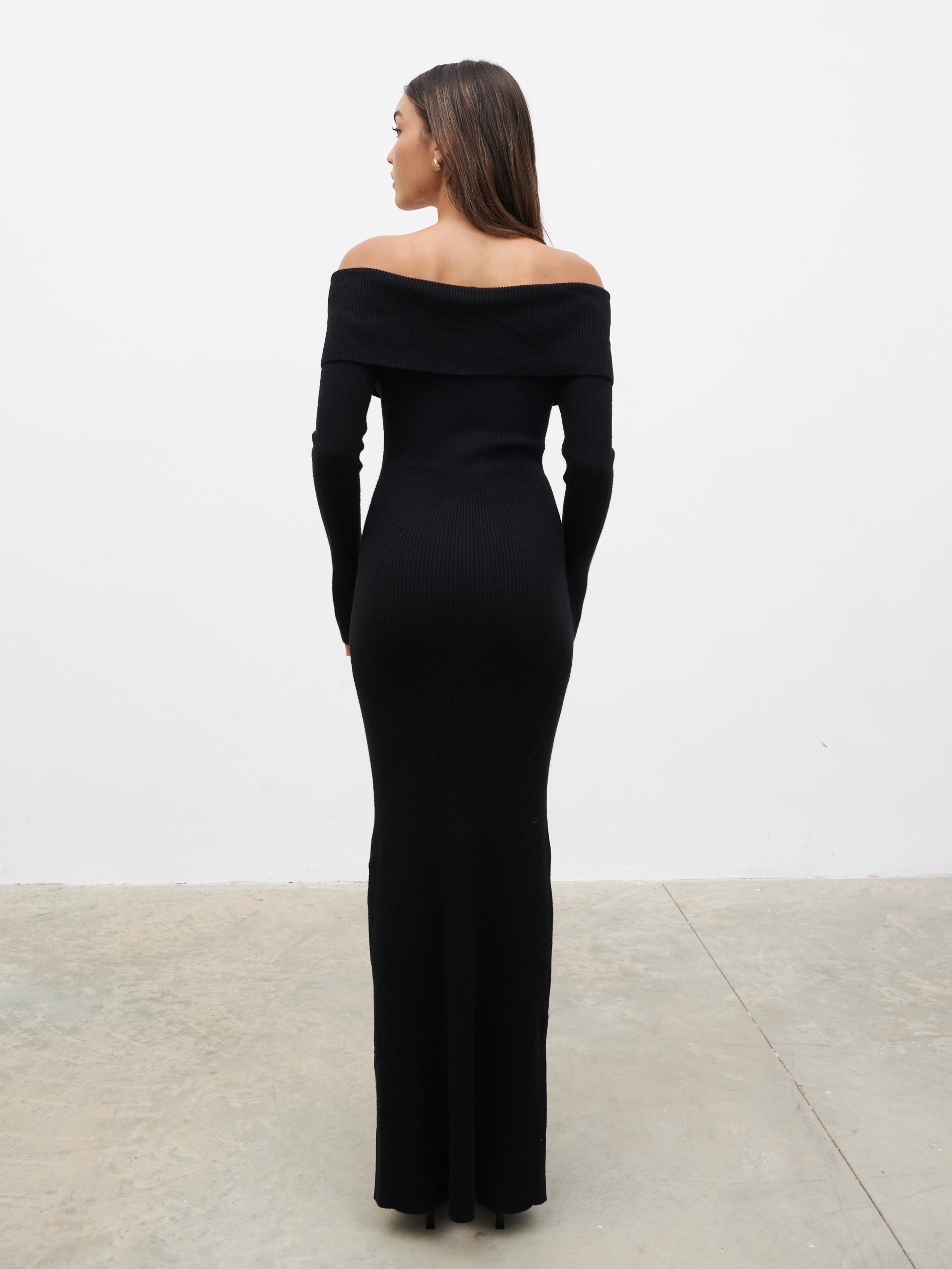 Elora Bardot Knit Maxi Dress - Black Elora Bardot Knit Maxi Dress - Black