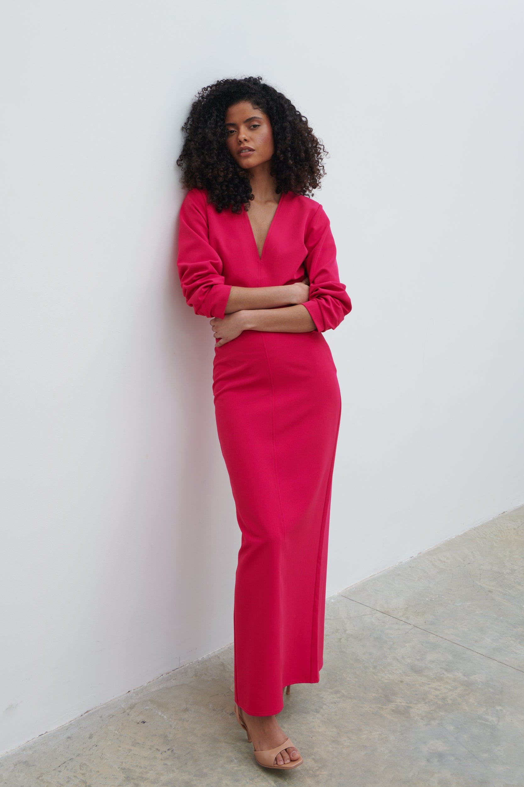 Escala V-Neck Maxi Dress Fuchsia