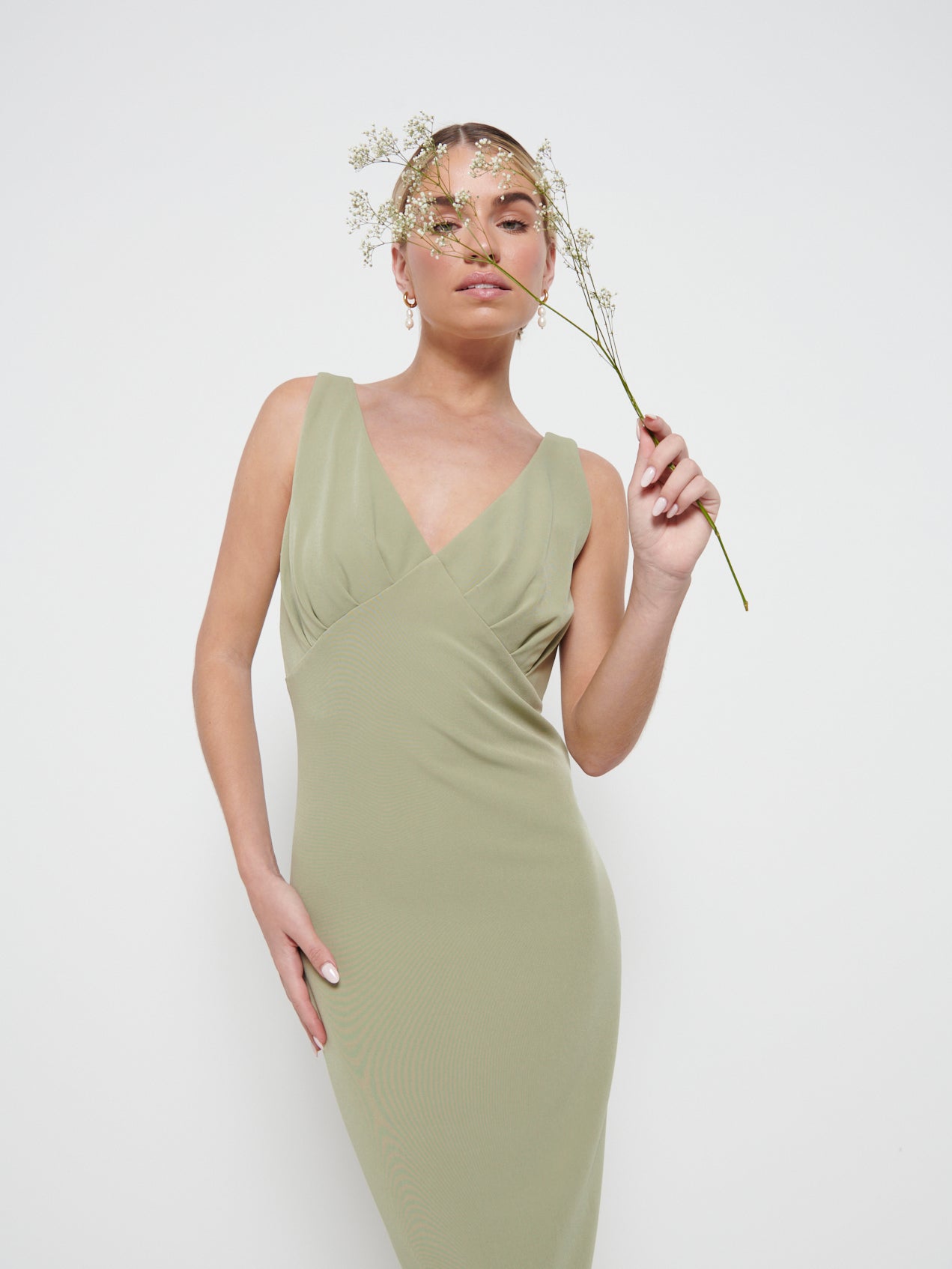 Esmee Crepe Maxi Bridesmaid Dress - Olive – Pretty Lavish