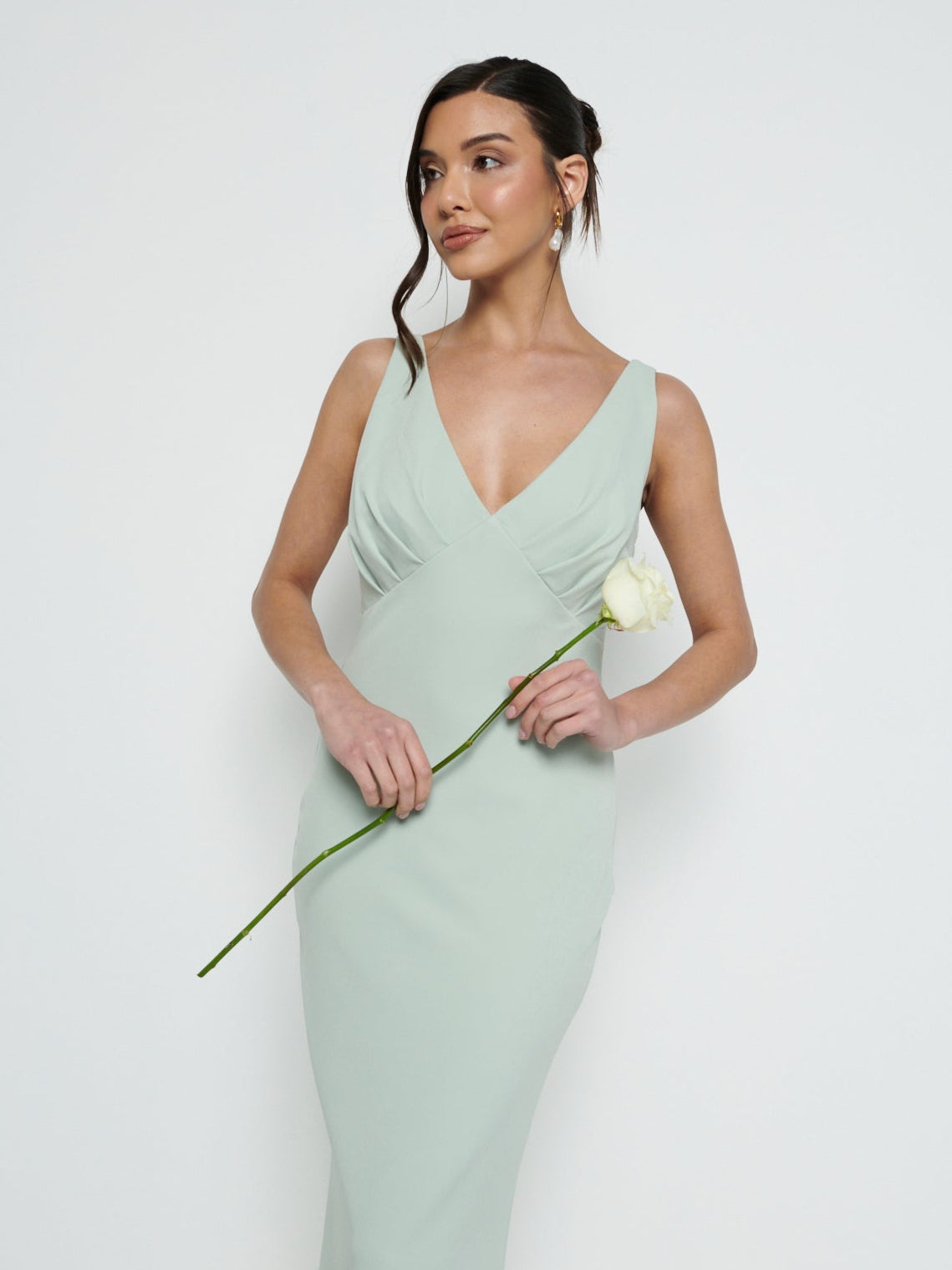 Esmee V-Neck Crepe Maxi Bridesmaid Dress - Sage