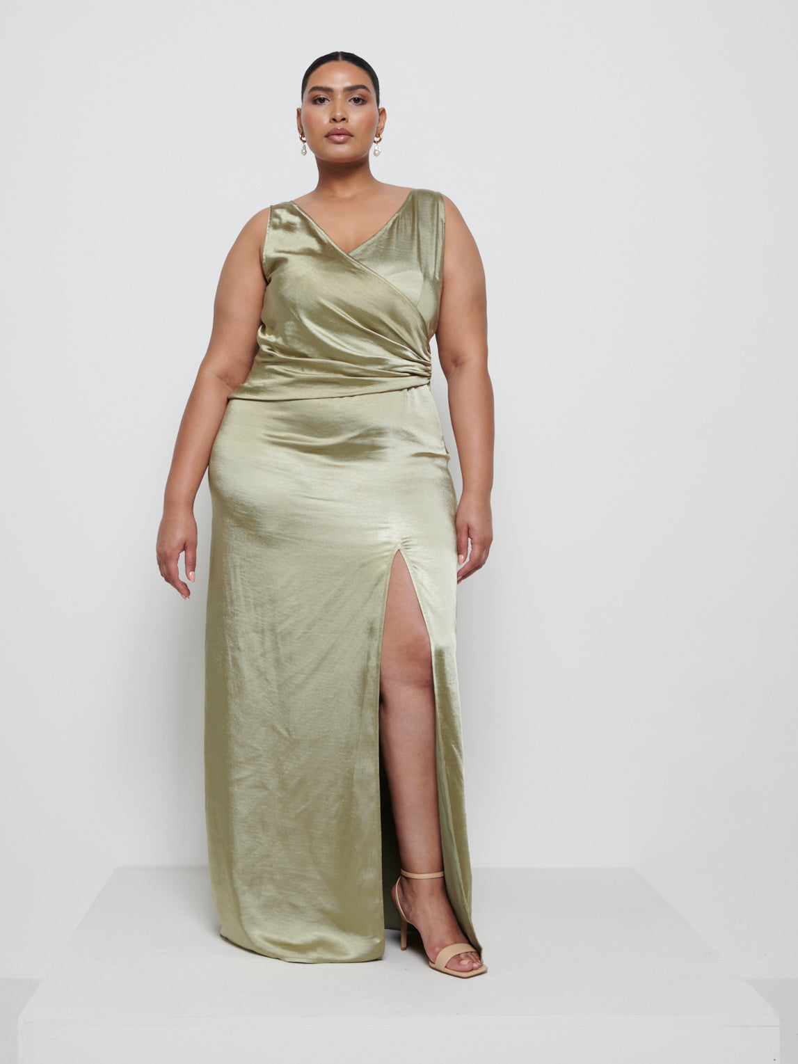 Esmee Wrap Maxi Bridesmaid Dress Curve - Olive