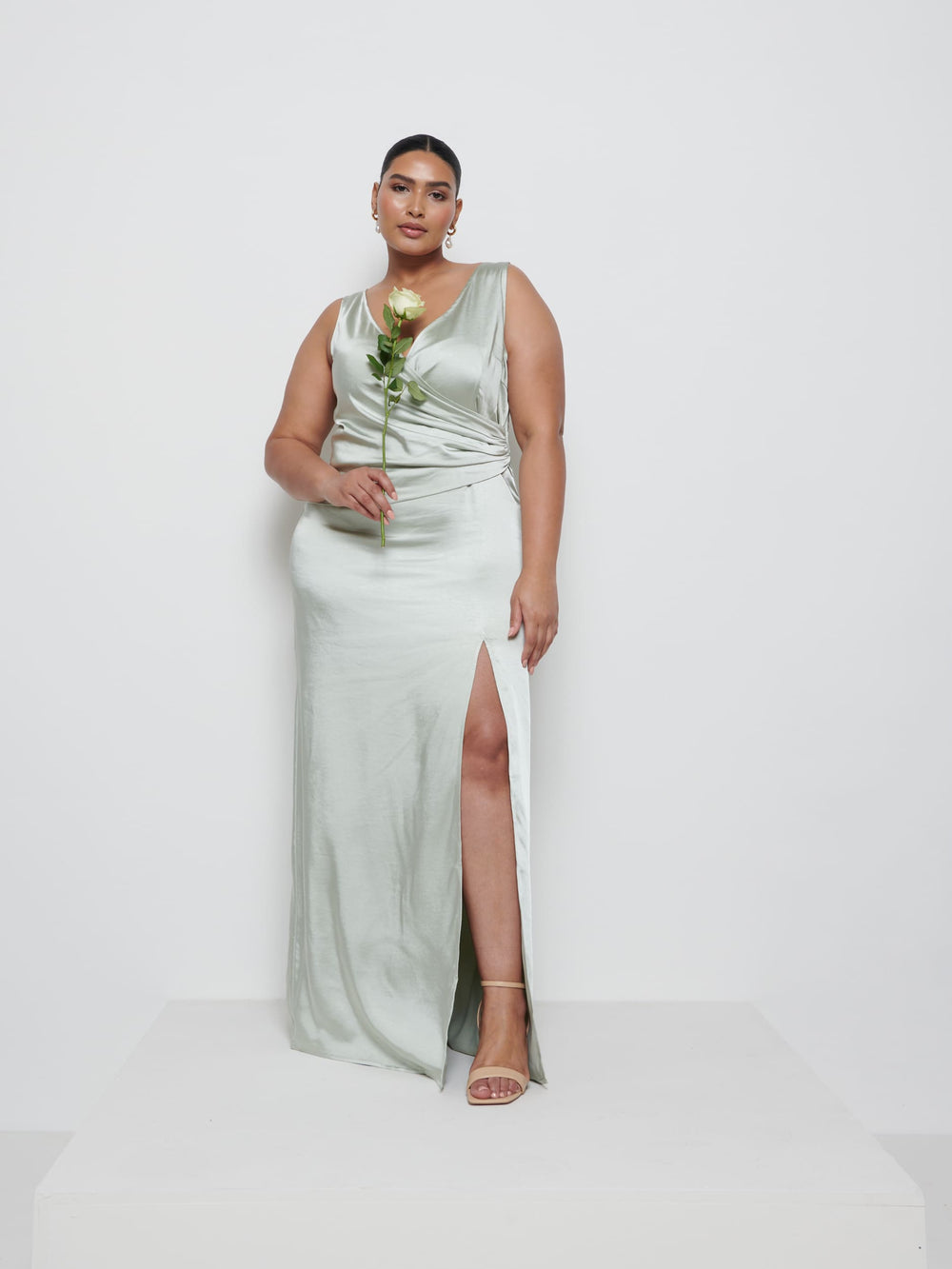 Sage Strapless Twisted Knot Maxi Bridesmaid Dress