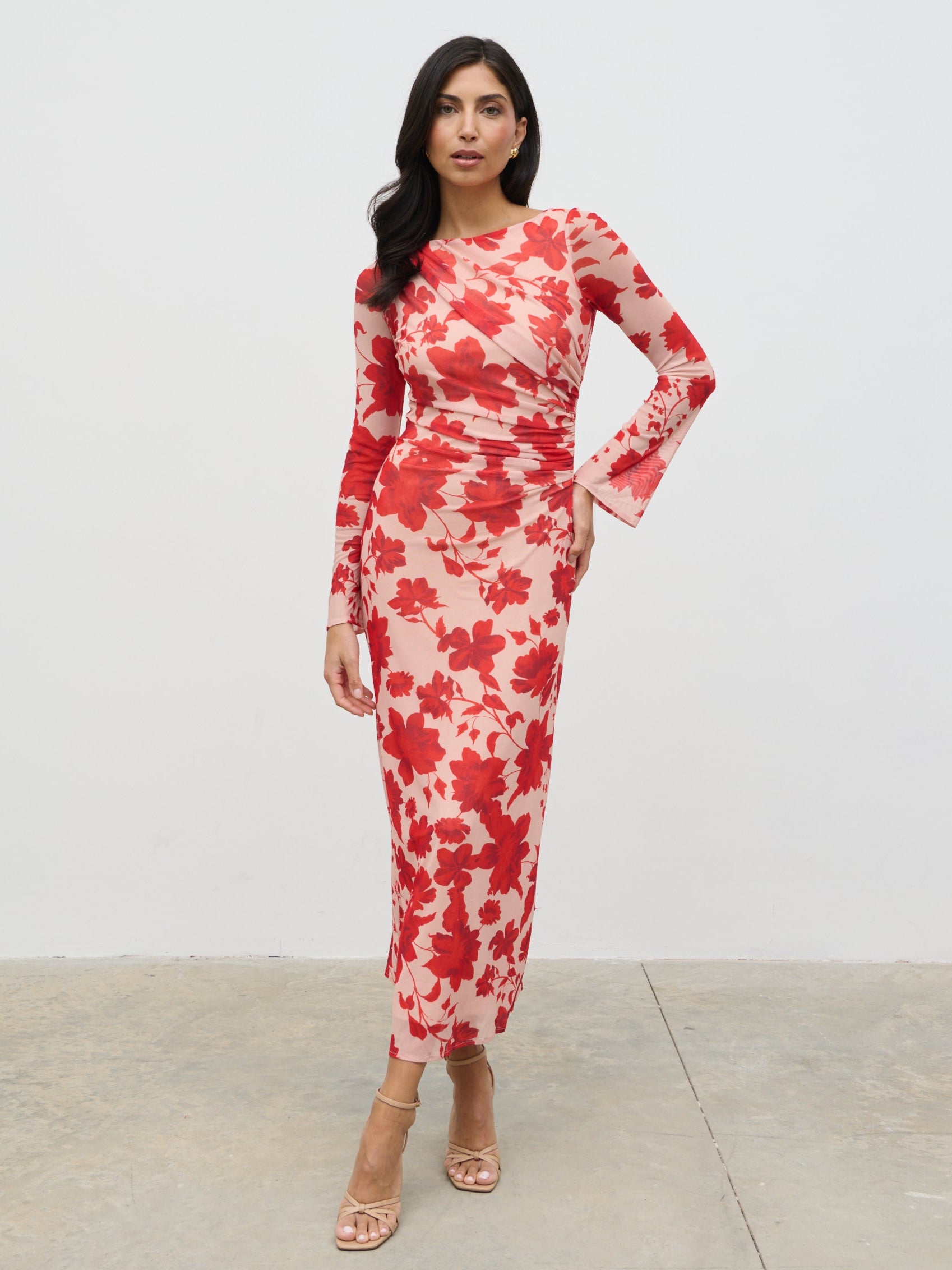Ethel Long Sleeve Jersey Midaxi Dress - Red Floral Ethel Long Sleeve Jersey Midaxi Dress - Red Floral