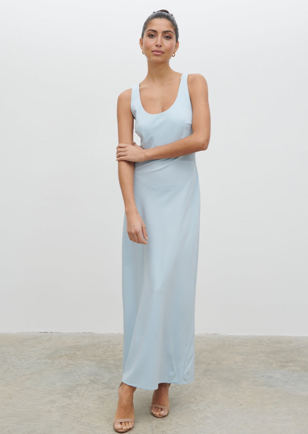 Evelyn Satin Slip Maxi Dress - Powder Blue