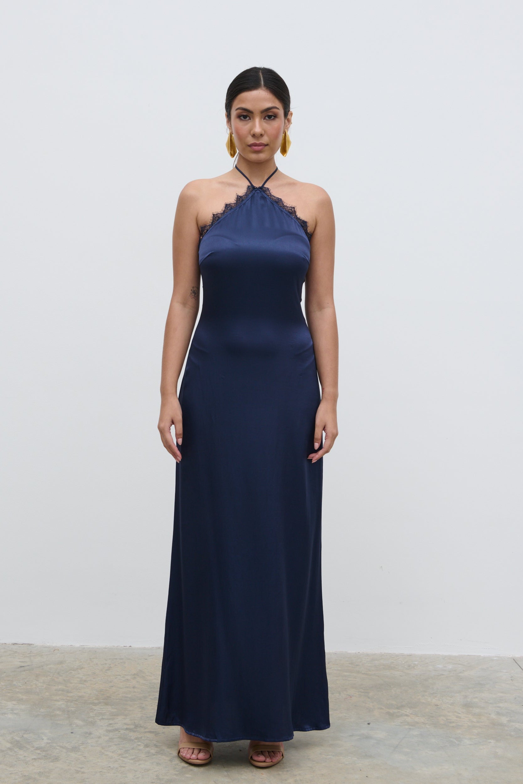 Everly Lace Trim Halter Maxi Dress - Navy Pretty Lavish Everly Lace Trim Halter Maxi Dress - Navy Pretty Lavish