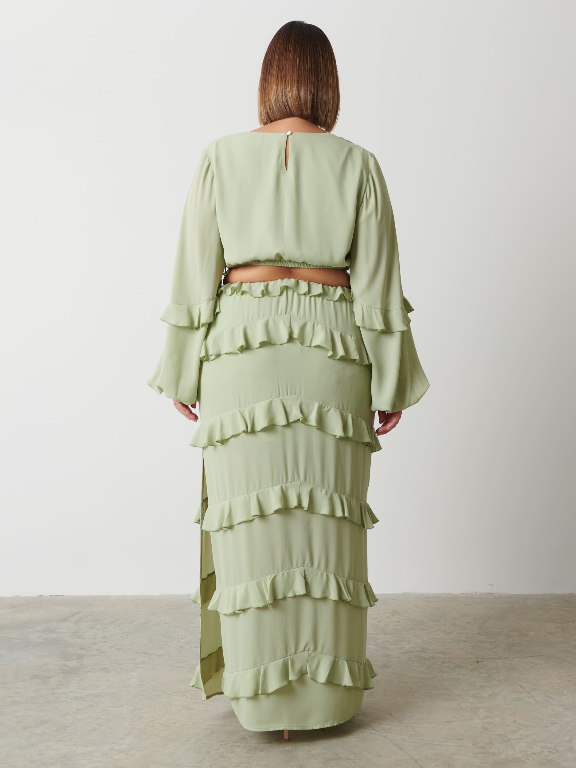 Evie Ruffle Maxi Dress Curve - Sage Pretty Lavish Evie Ruffle Maxi Dress Curve - Sage Pretty Lavish