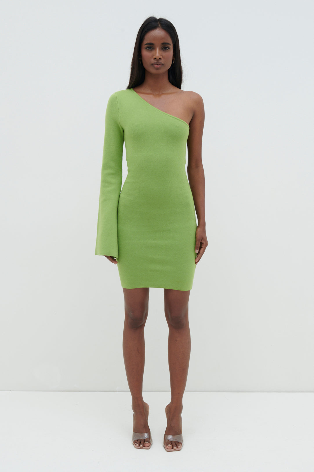 Mini-robe Faith en tricot à une épaule - Citron vert