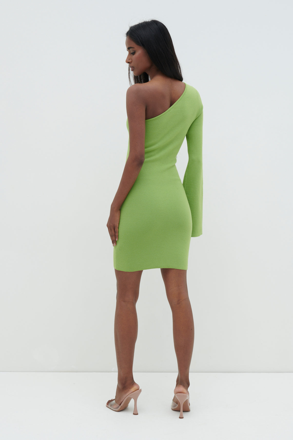 Faith One Shoulder Knit Mini Dress - Lime